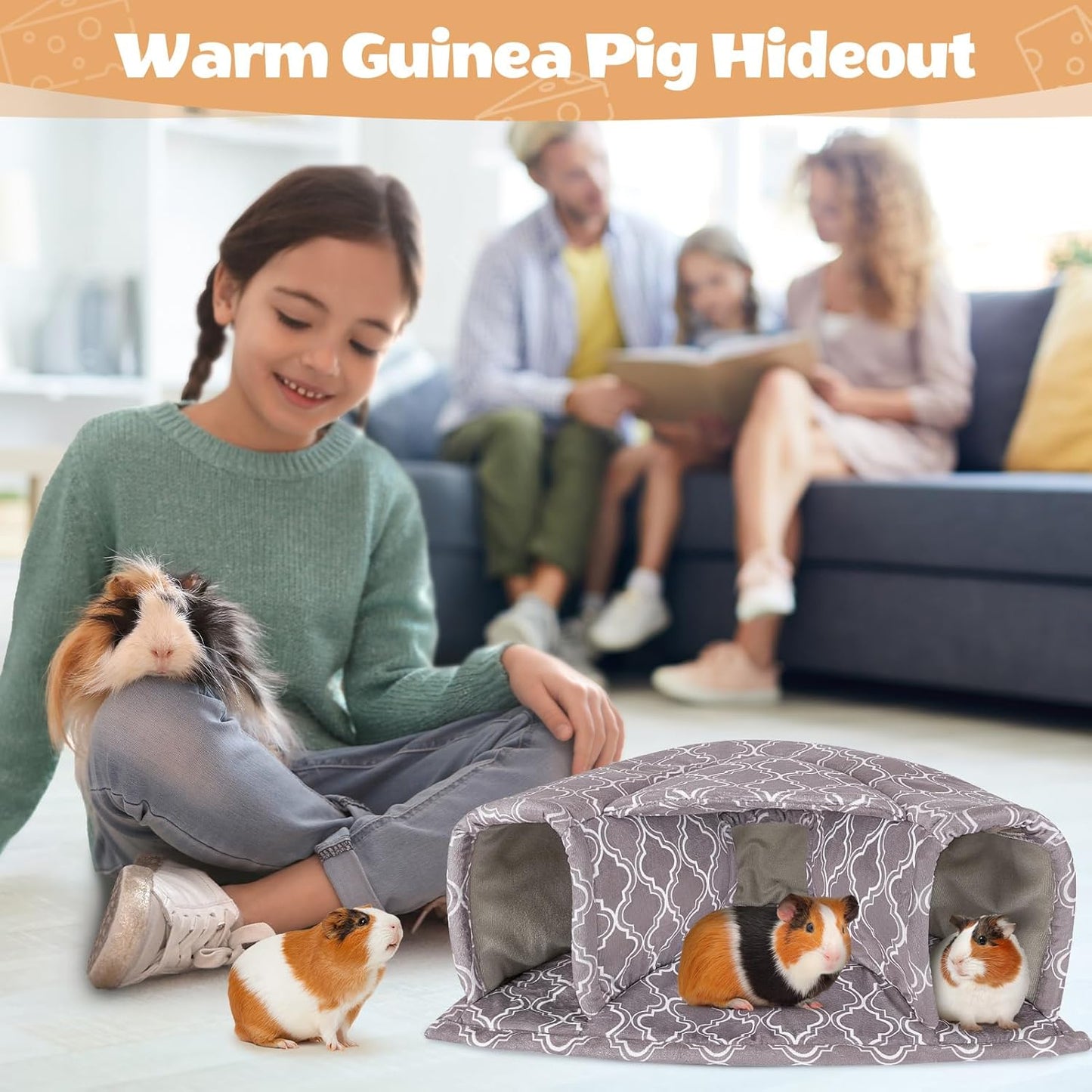 Unicorn Catcher Guinea Pig Hideout Large Bed Cozy House Warm Tunnel Washable Accessories for Small Pet Hamster/Chinchilla/Bunny, Grey