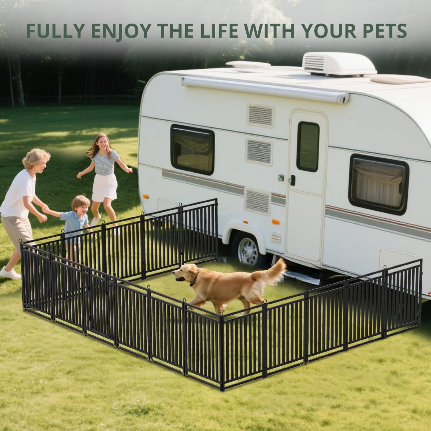 Dog Fence Outdoor Indoor, 40 Inch Height 48 Panels Dog Playpen for Large/Medium/Small Dogs Metal Dog Pen for Yard Camping and RV | Black-Silver