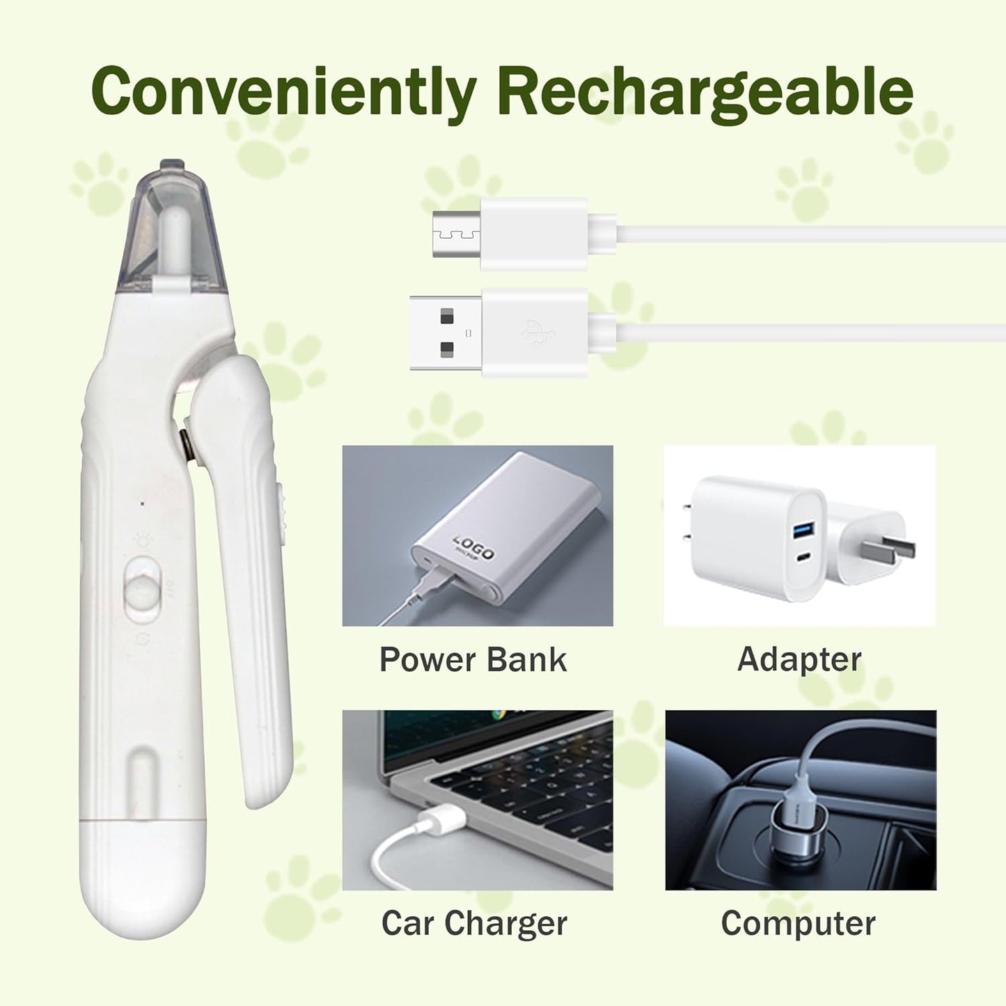 2-in-1 Dog Nail Grinder & Dog Nail Clippers Trimmers for Large Medium Small Dogs Cats Pets Claw Trimmer with LED Lights (White)