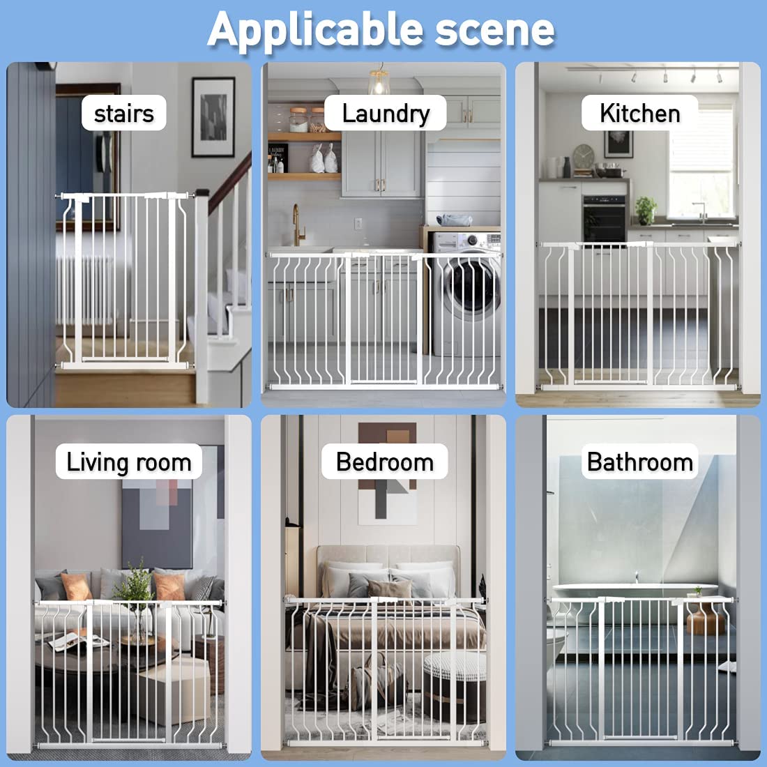 WAOWAO Extra Tall 40.55" Baby Gate 29.92-46.85" Wide Pressure Mounted Walk Through Swing Auto Close Safety White Metal Toddler Child Dog Pet for Indoor Stairs,Doorways,Kitche