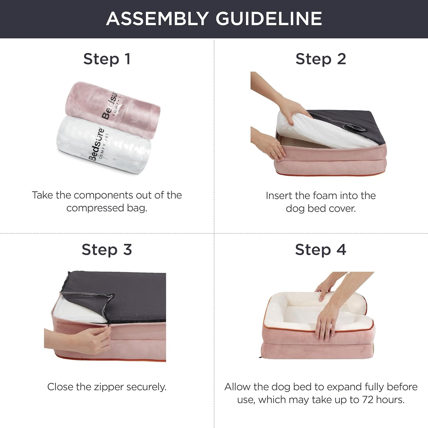 Bedsure L Plus Orthopedic Dog Bed for Large Dogs - Washable Dog Cat Bed Waterproof, L Plus Big Comfort Dogs Couch Sofa with Washable Removable Cover, Pet Bed with Nonskid Bottom, Pink, 38"