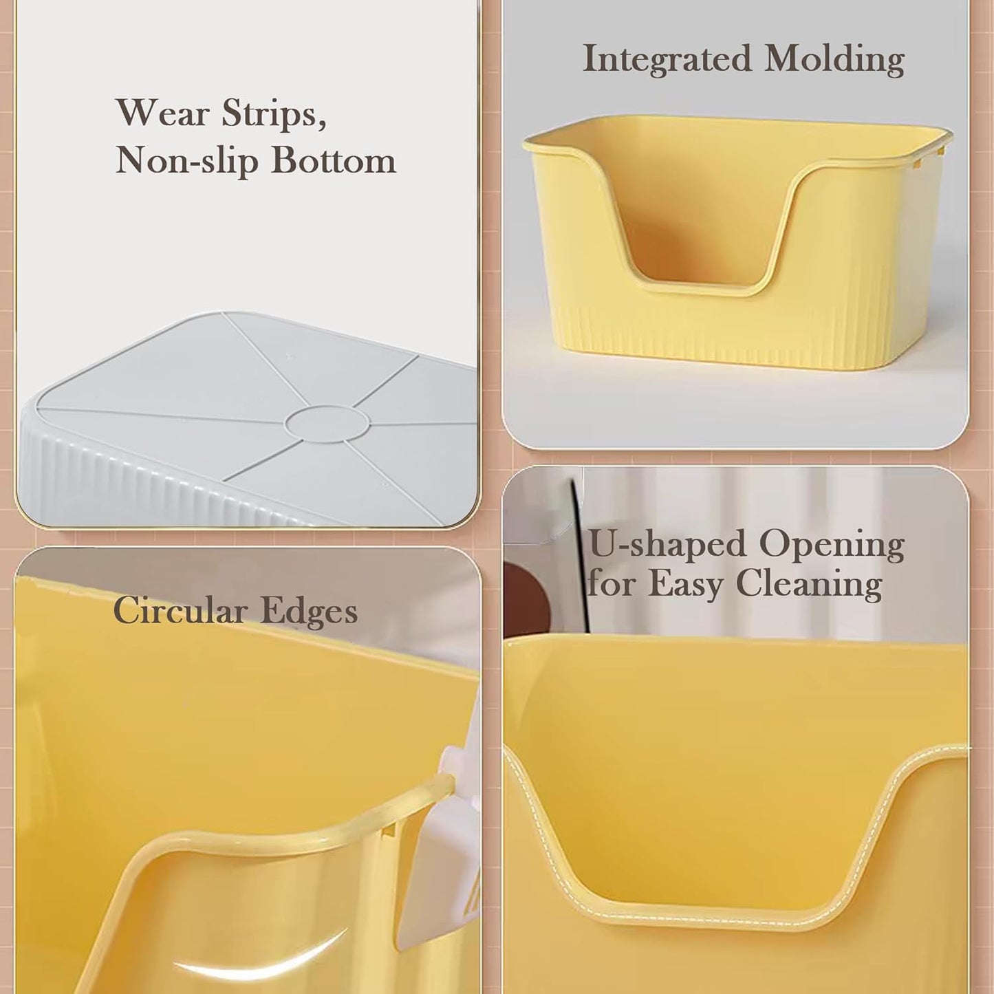 Vealind Jumbo Litter Box, XL Litter Boxes for Big Cats, Extra Large Space, High Sided Litter Pan, Leak-Proof & Anti-Splashing, Easy Clean & Durable (25” * 17” * 13” Yellow)