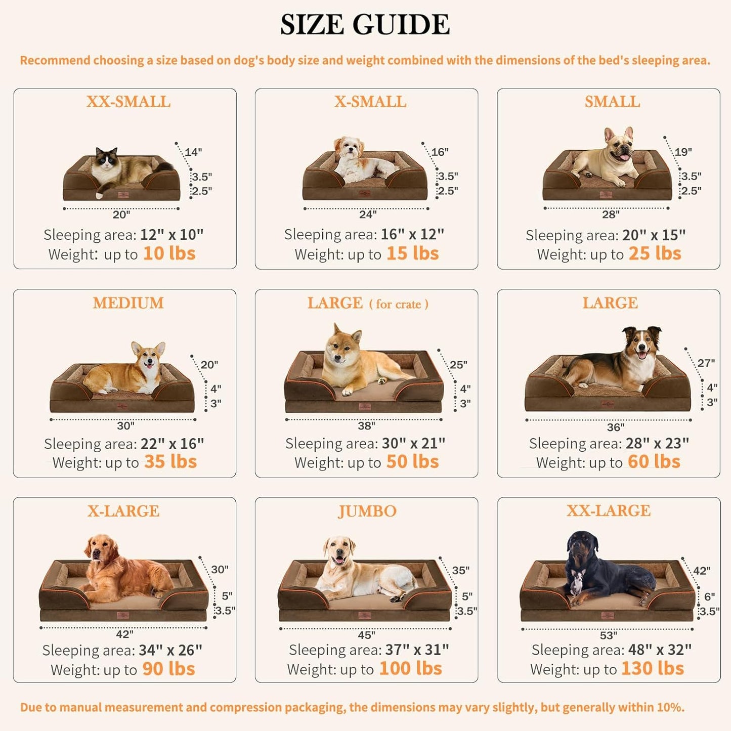 Comfort Expression Small Dog Beds Waterproof Orthopedic Foam Dog Sofa Beds for Medium Dogs Comfy Pet Bed with Washable Removable Cover & Non-Slip Bottom(Small,Brown)