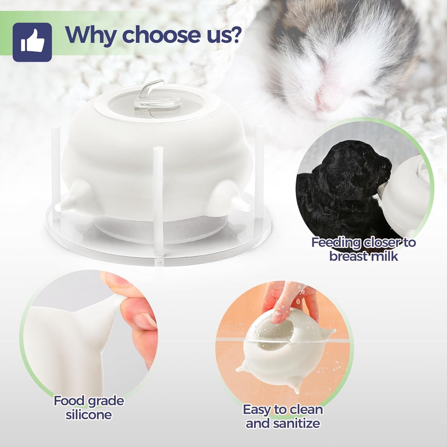Kitten Bottle Feeding Kit, Puppy Feeders for Multiple Puppies with Support Base,Smooth Flow Nursing Nipple for Puppies,Ideal Replacement for Puppy Feeder,400ml Capacity(White)