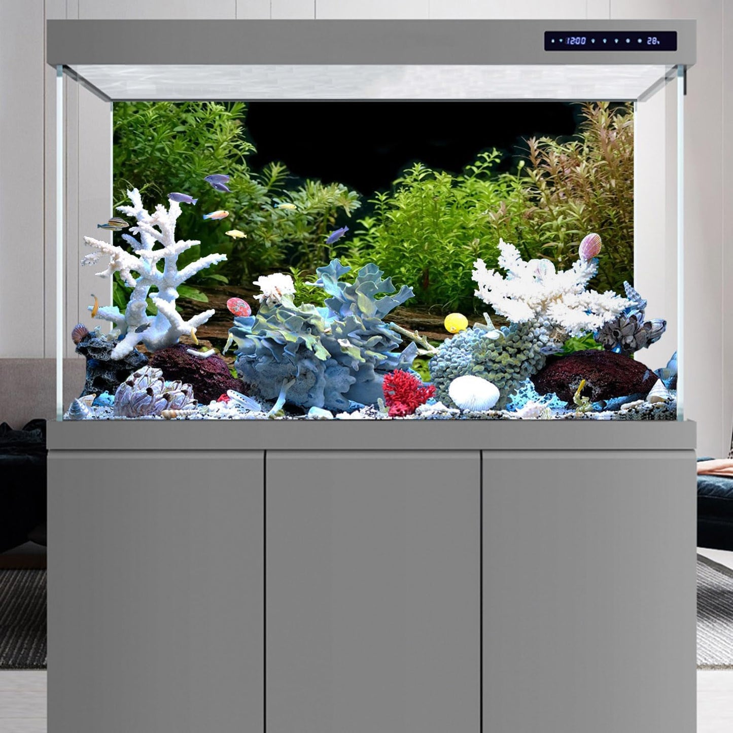 AWERT Aquarium Background River Bed & Lake Aquatic Plant Fish Tank Background Vinyl 48x24 inches
