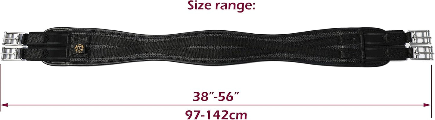 T TEKE Contoured Chafeless Girth for Horses, Airflow Waffle PVC Foam Construction with Double Side Heavy Duty Cotton Elastic and Stainless Steel Buckles (38"-56")