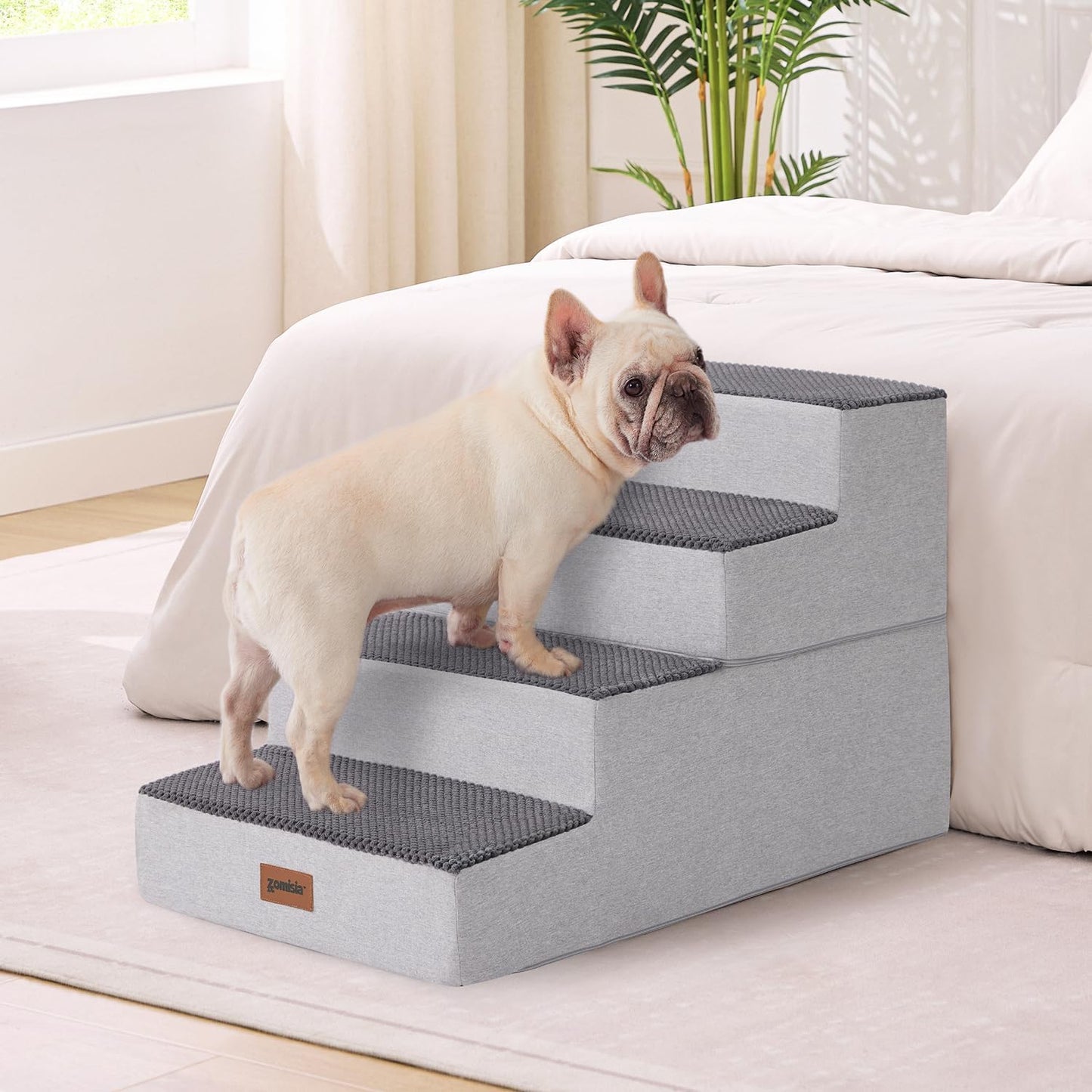 Dog Steps for Couch - Extra Wide Pet Stairs for Small Dogs and Cats, Dog Steps with Non-Slip Bottom Grey 3 Steps, Grey