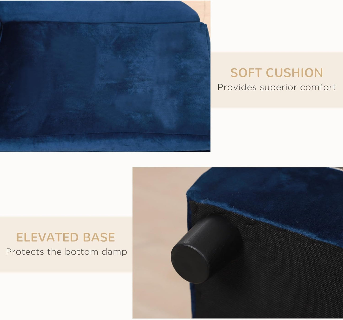 PawHut Luxury Fancy Dog Couch with Hidden Storage, Small Dog Sofa Bed with 2" Soft Foam, Modern Pet Furniture for Puppies & Little Breeds, Blue