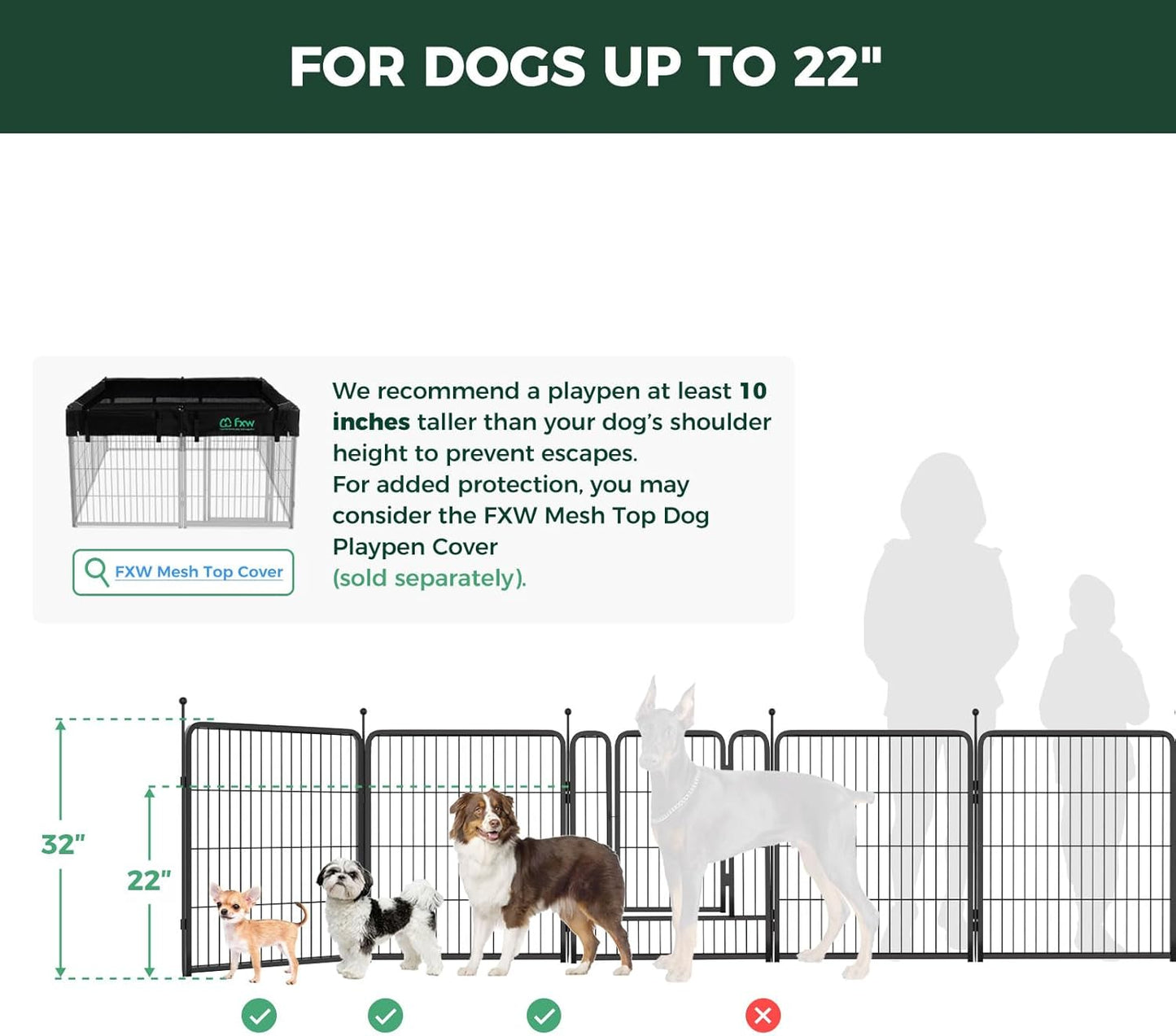 FXW Rollick Unleashed Dog Playpen for Indoor, Yard, RV Camping, 32 inch 24 Panels for Small and Medium Dogs, Black│Patented