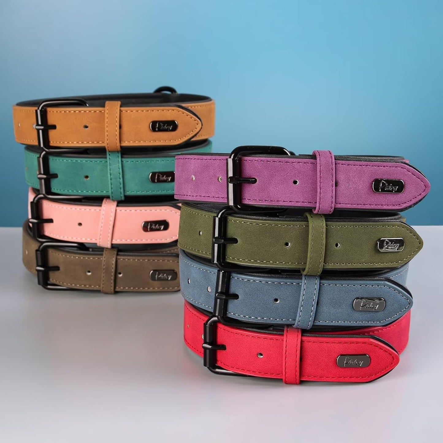 Didog Soft Padded PU Leather Dog Collar, Breathable and Adjustable Red Dog Collars for Small Dogs, Comfortable for Daily Walk, Red, M Fit Neck 12-15"(13-22 lbs)