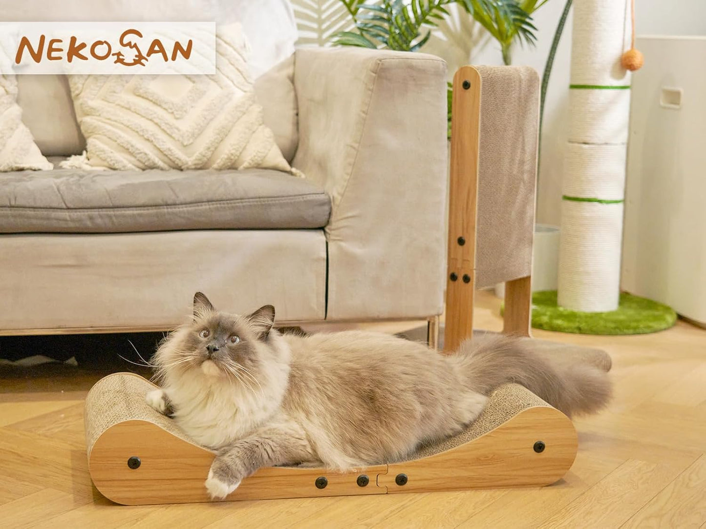 Nekosan Cat Scratcher Cardboard Bed, 27.5" Extra Large Cat Scratch Sofa Bed, Cat Scratcher Lounge Bed for Indoor Cats, 27.5 x 10 Inches Cat Couch Bed - Scratching Board