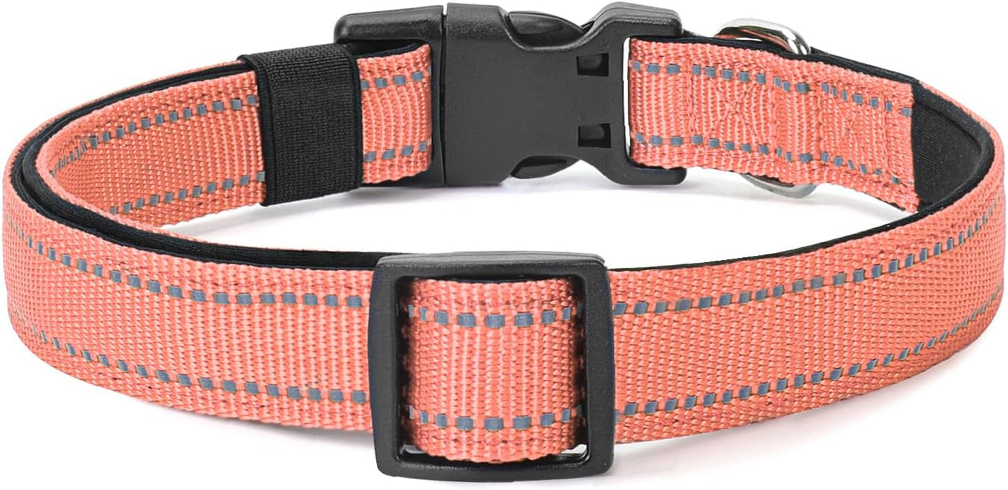 Reflective Dog Collar Padded with Soft Neoprene Breathable Quick Release Basic Dog Collars for Puppy Small Dogs Coral
