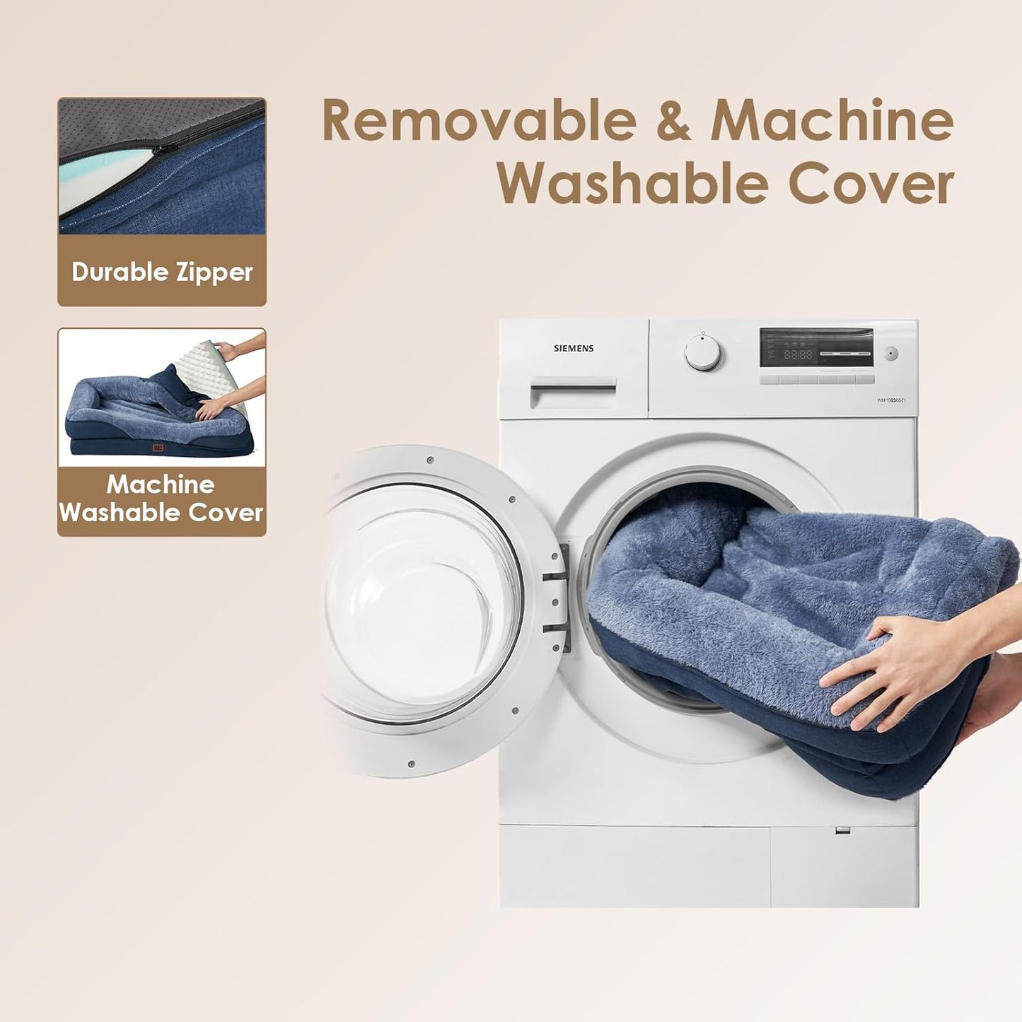 EHEYCIGA Memory Foam XL Dog Bed for XLarge Sized, Extra Large Orthopedic Dog Sofa with Sides and Waterproof Liner, Washable Bolster Pet Couch with Removable Cover, 42x30x7.5 Inch, Navy