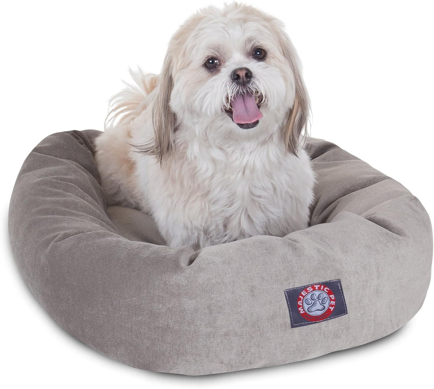 Majestic Pet Storm 24" Micro Velvet Dog Bed, Soft Round Pet Bed with Spine Support, Water Resistant, Machine Washable, 24x19x7 (inch) - Small