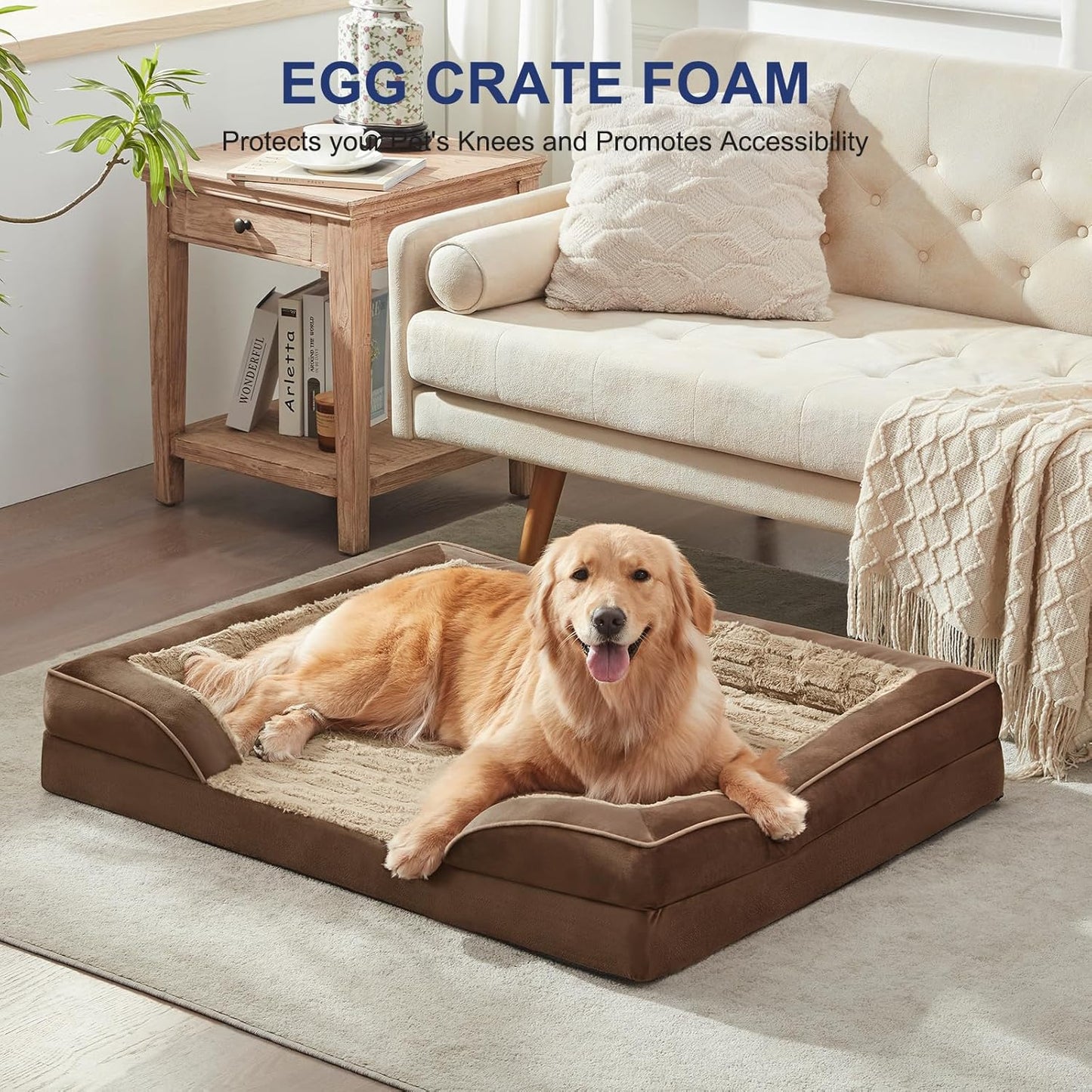 FURTIME Orthopedic Dog Beds for Large Dogs, Egg Foam Dog Bed with Ultra Comfy Supportive Foam, Washable & Waterproof Pet Couch, Nonskid Bottom