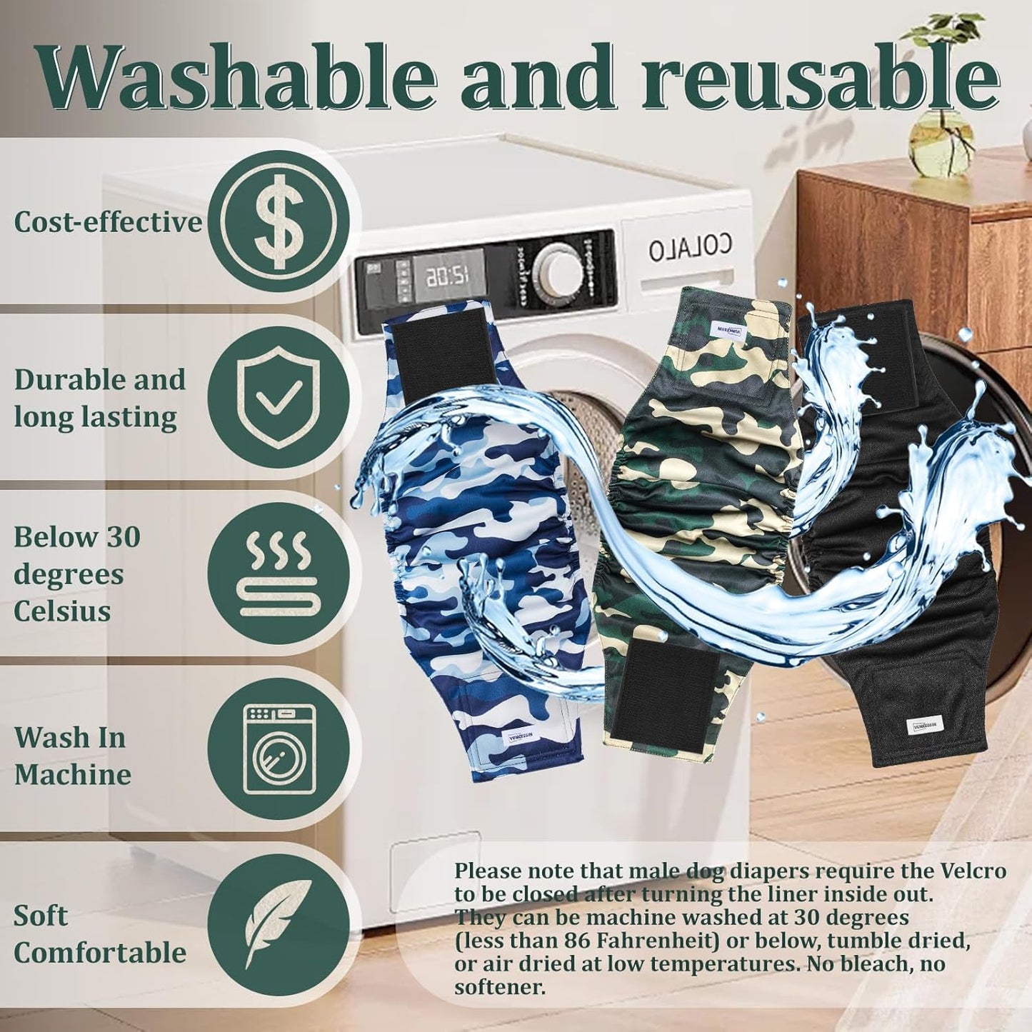 Reusable Dog Diapers Male, Premium Washable Belly Bands for Male Dogs, Pack of 5, High Absorbing XXL Male Dog Wraps for Doggie & Puppy in Incontinence or Excitable Urination and Training(XXL)