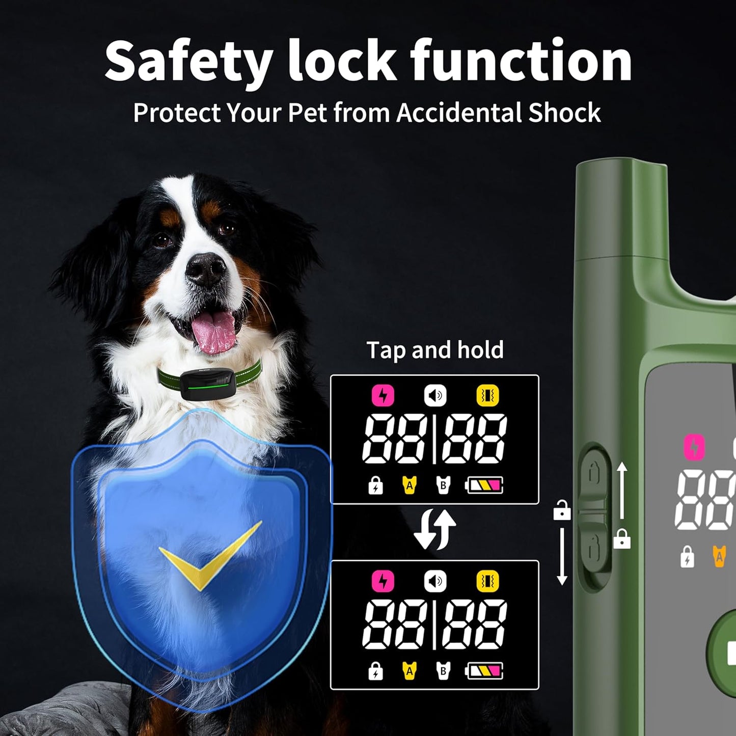 Dog Training Shock Collar 4000FT Dog Bark Collar with Remote IP67 Waterproof 4 Training Modes Beep Vibration Shock Light Mode Magnetic Charger Electric Dogs Collar 8-25 inches Double shock Olive Green