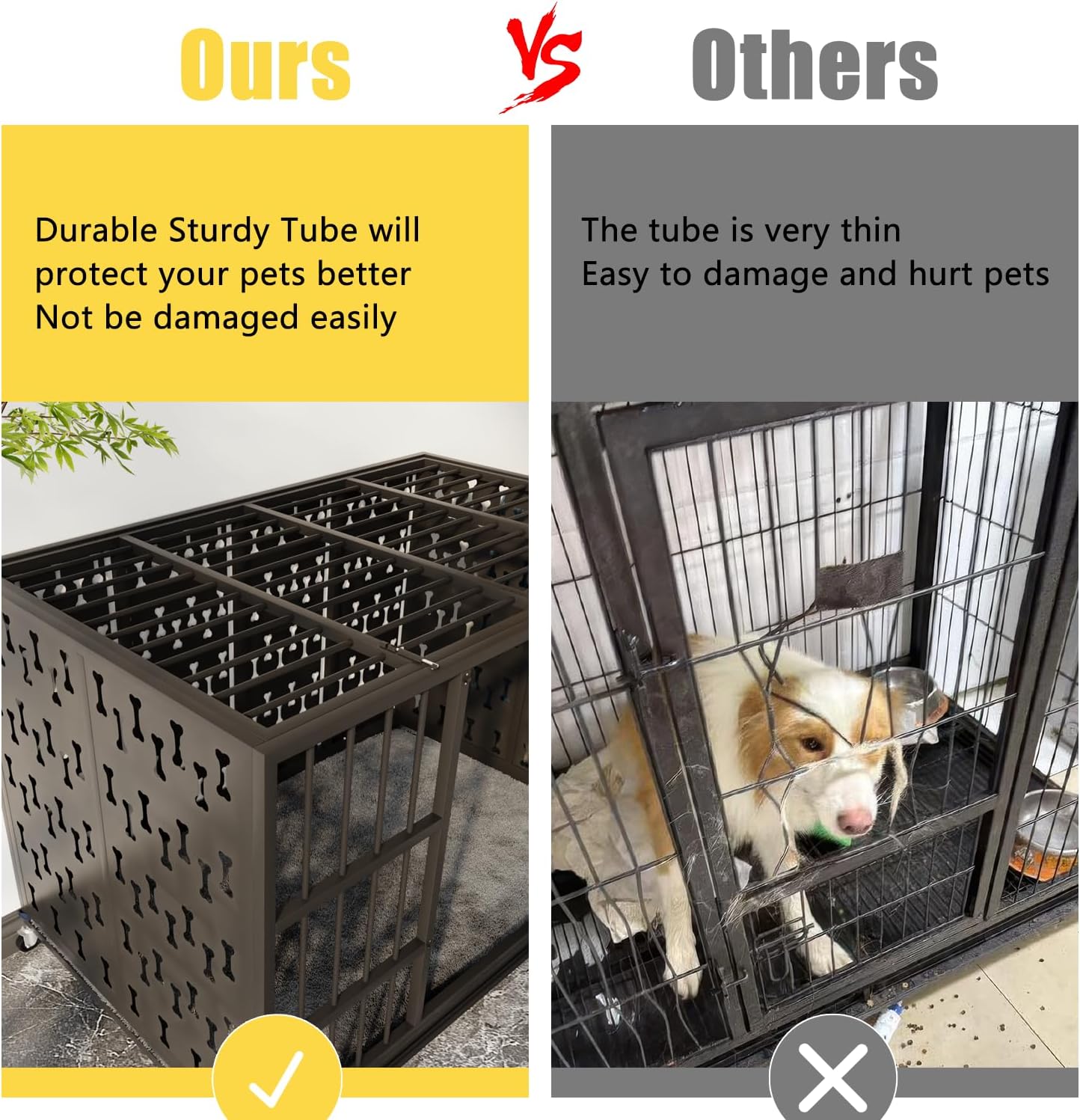 LEMBERI 48/42 inch Indestructible Heavy Duty Dog Crate, High Anxiety Extra Large Dog Cage for Large Dogs, XL Steel Escape Proof Dog Kennel with Cushion and Wheels (Black, 42.5''L*29.9''W*34.46''H)