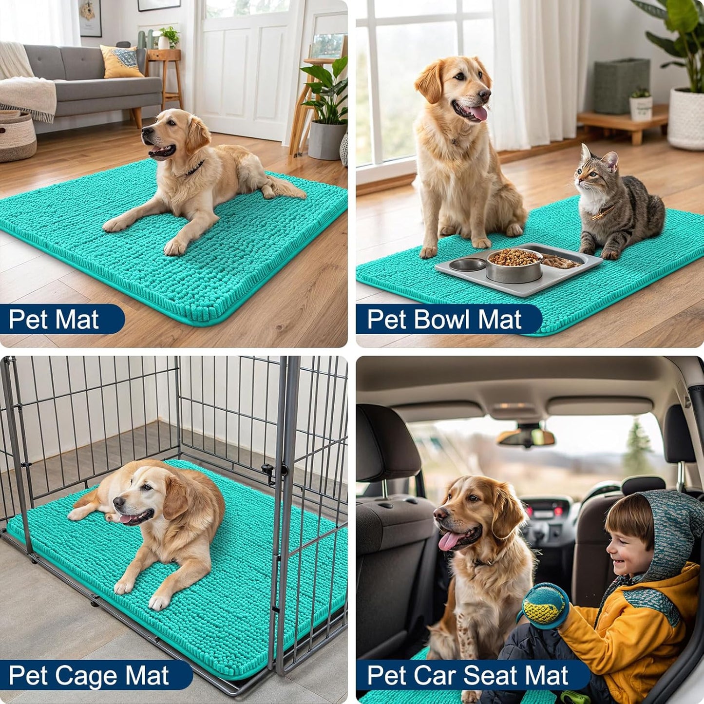 Smiry Dog Door Mat for Muddy Paws 30x20, Absorbs Moisture and Dirt Doormat, Non-Slip Washable Quick Dry Chenille Front Door Mat Indoor Entrance, Entryway Carpet for Inside Floor, Teal