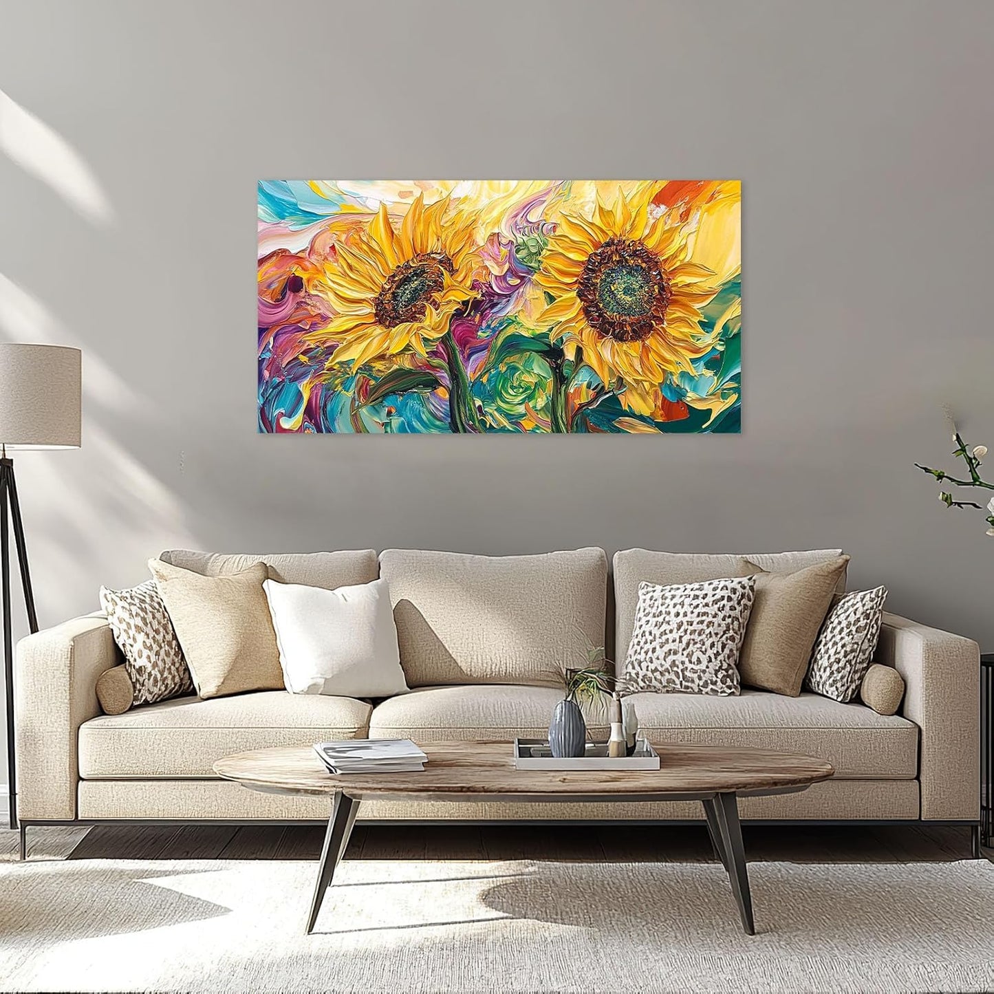 Large Sunflower Wall Art Canvas Living Room Floral Flower Pictures Framed Prints Oversize Wall Decor Painting for Bedroom Dining Office Home 60"x30"