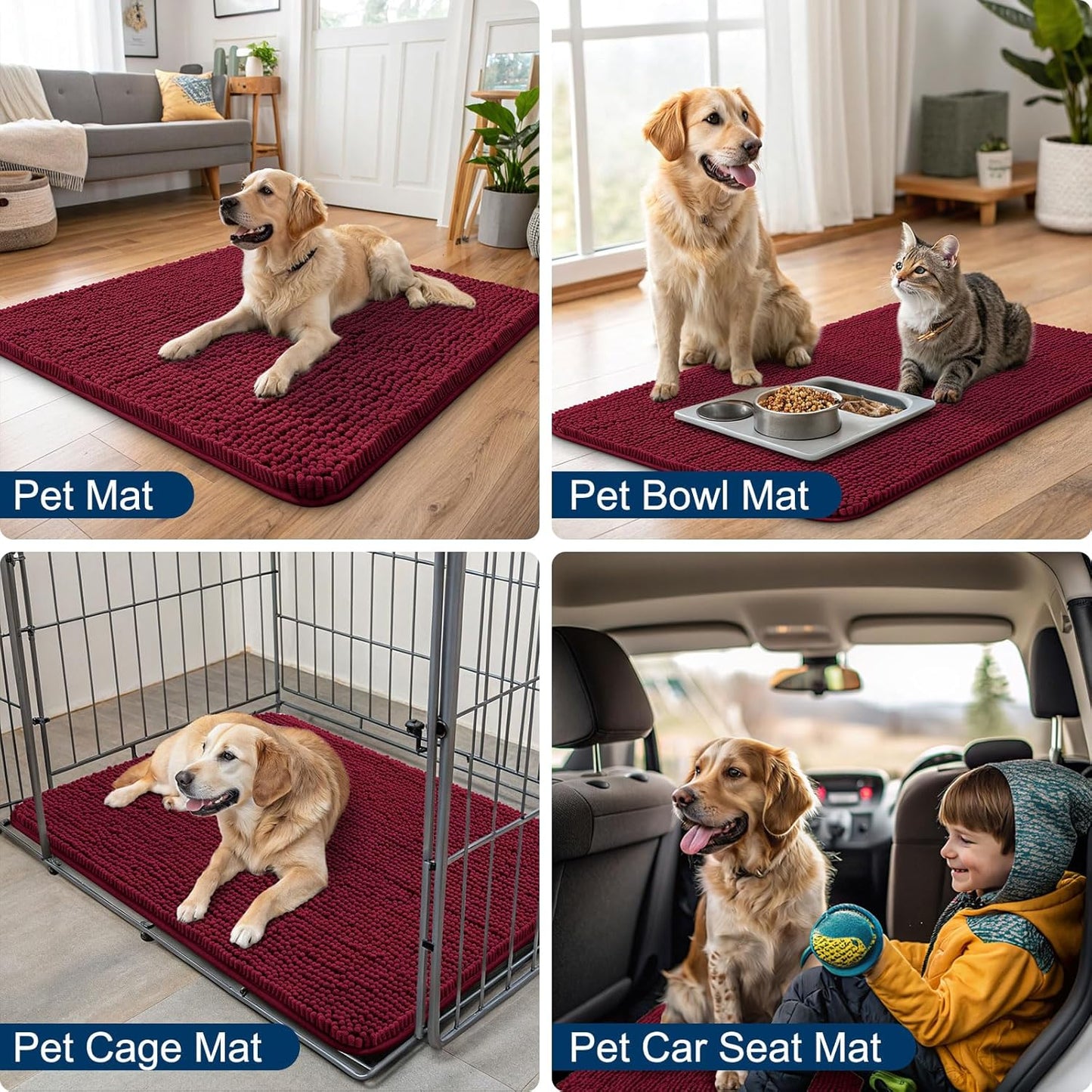 Smiry Dog Door Mat for Muddy Paws 40x32, Absorbs Moisture and Dirt Doormat, Non-Slip Washable Quick Dry Chenille Front Door Mat Indoor Entrance, Entryway Carpet for Inside Floor, Burgundy