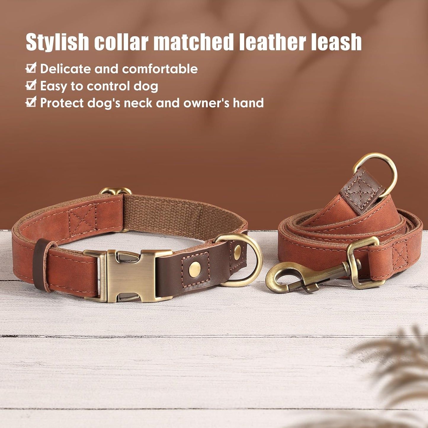 Didog Soft PU Leather Dog Collars for Medium Dogs,Classic Adjustable Dog Collars with Quick Release Metal Buckle,Easy Clean and Comfortable with Nylon Lining,M Neck 13-19"