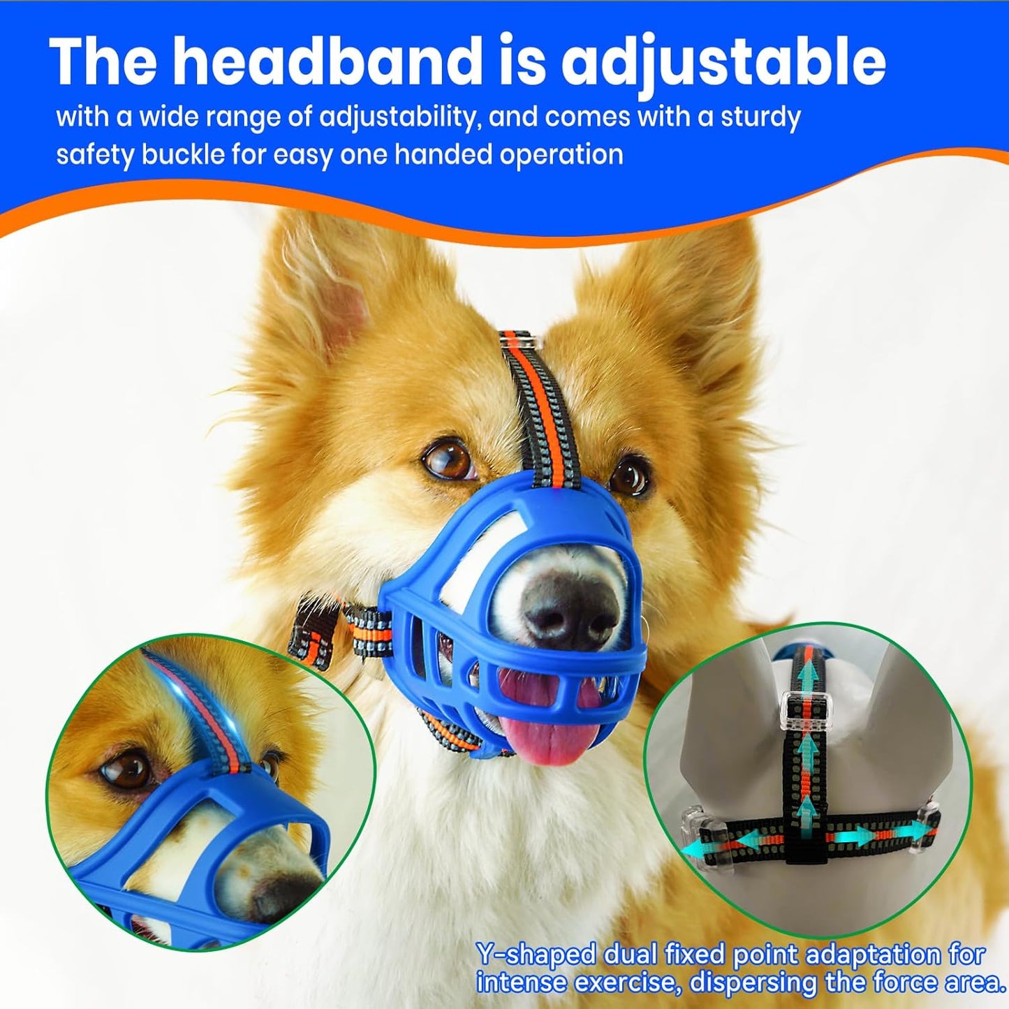Dog Muzzle, Basket Muzzle for Small Medium Large Dogs, Anti-Biting and Chewing, Lightweight & Sturdy Cage Design,Allows Panting & Drinking, Ideal for Grooming & Training(Blue Size M)