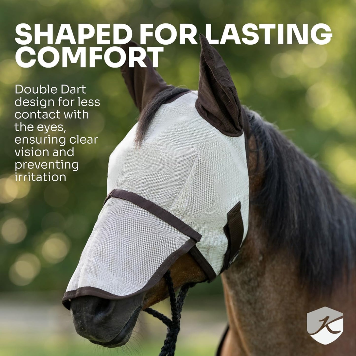 Kensington UV Horse Fly Mask with Web Trim - Protective Mask with Dual Ear Opening & Forelock Freedom - Medium, Desert Sand