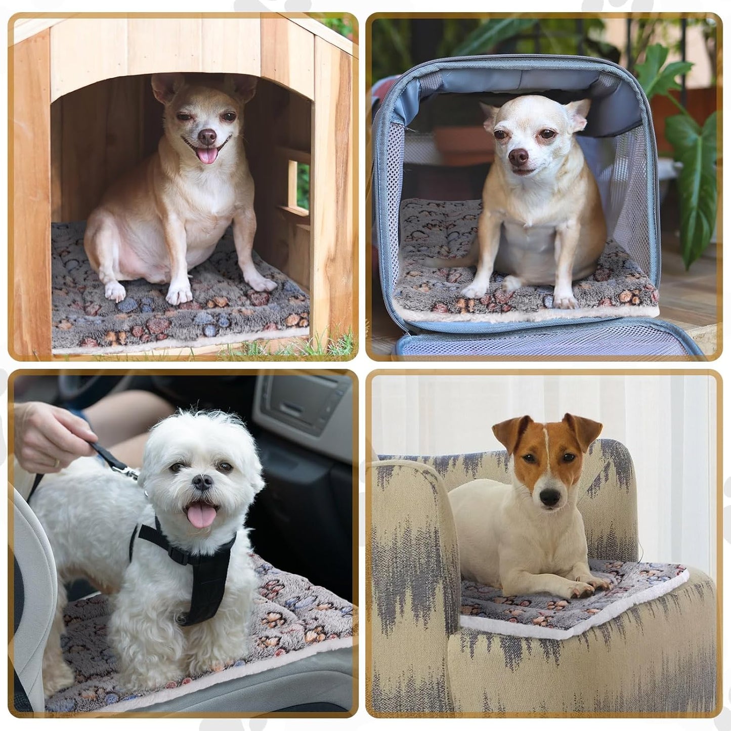 4 Pack Ultra Soft Dog Cat Bed Mat with Cute Prints Reversible Fleece Dog Crate Kennel Pad Cozy Washable Thickened Hamster Guinea Pig Pet Bed Mat for Small Animals(13 x 19 Inches,Gray)