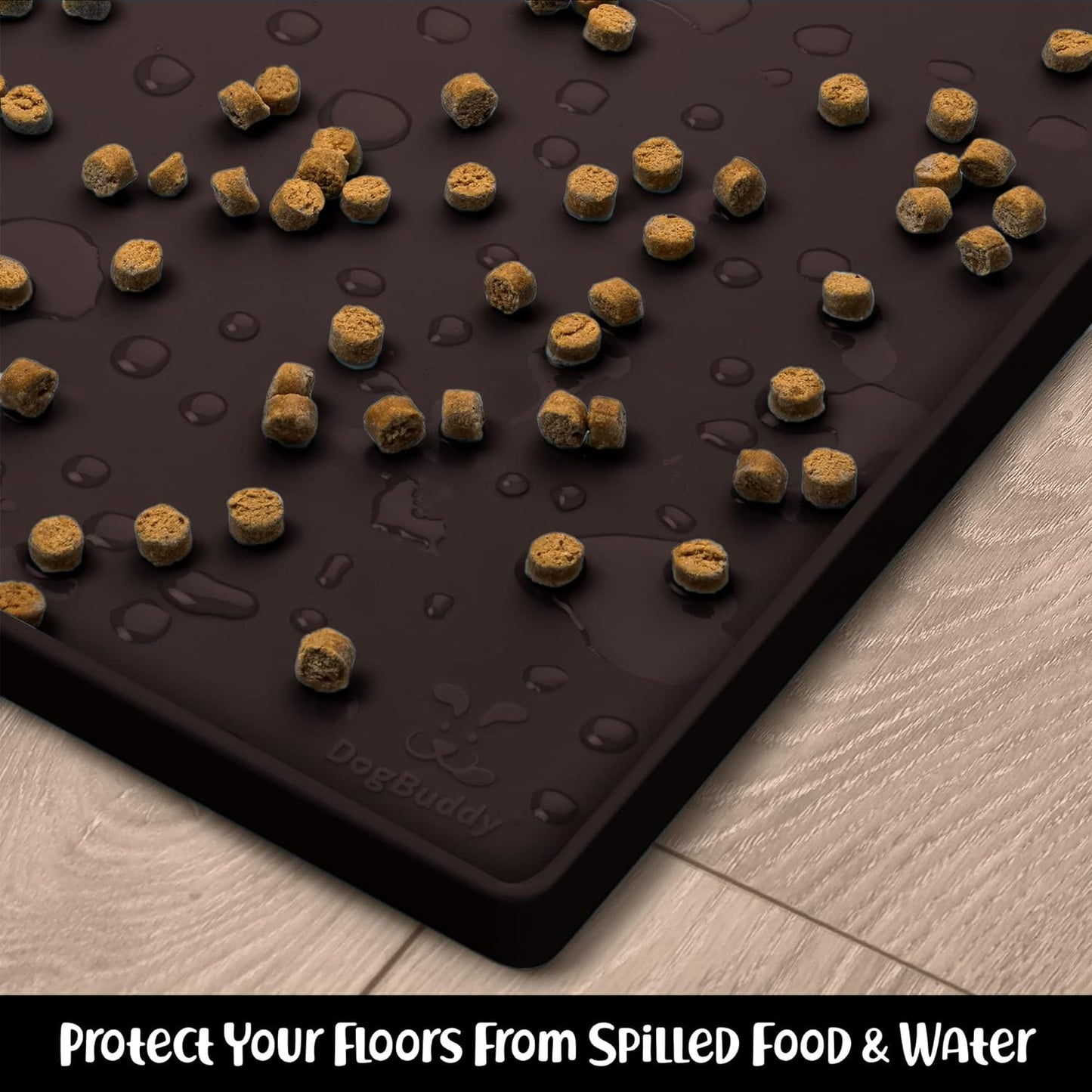 DogBuddy Dog Food Mat – Waterproof Dog Bowl Mat for Food and Water, Silicone Pet Feeding Mats for Floors, Non-Slip Placemat with High Edges for Dogs Bowls, Puppy Essentials (XL: 28" x 18", Coffee)