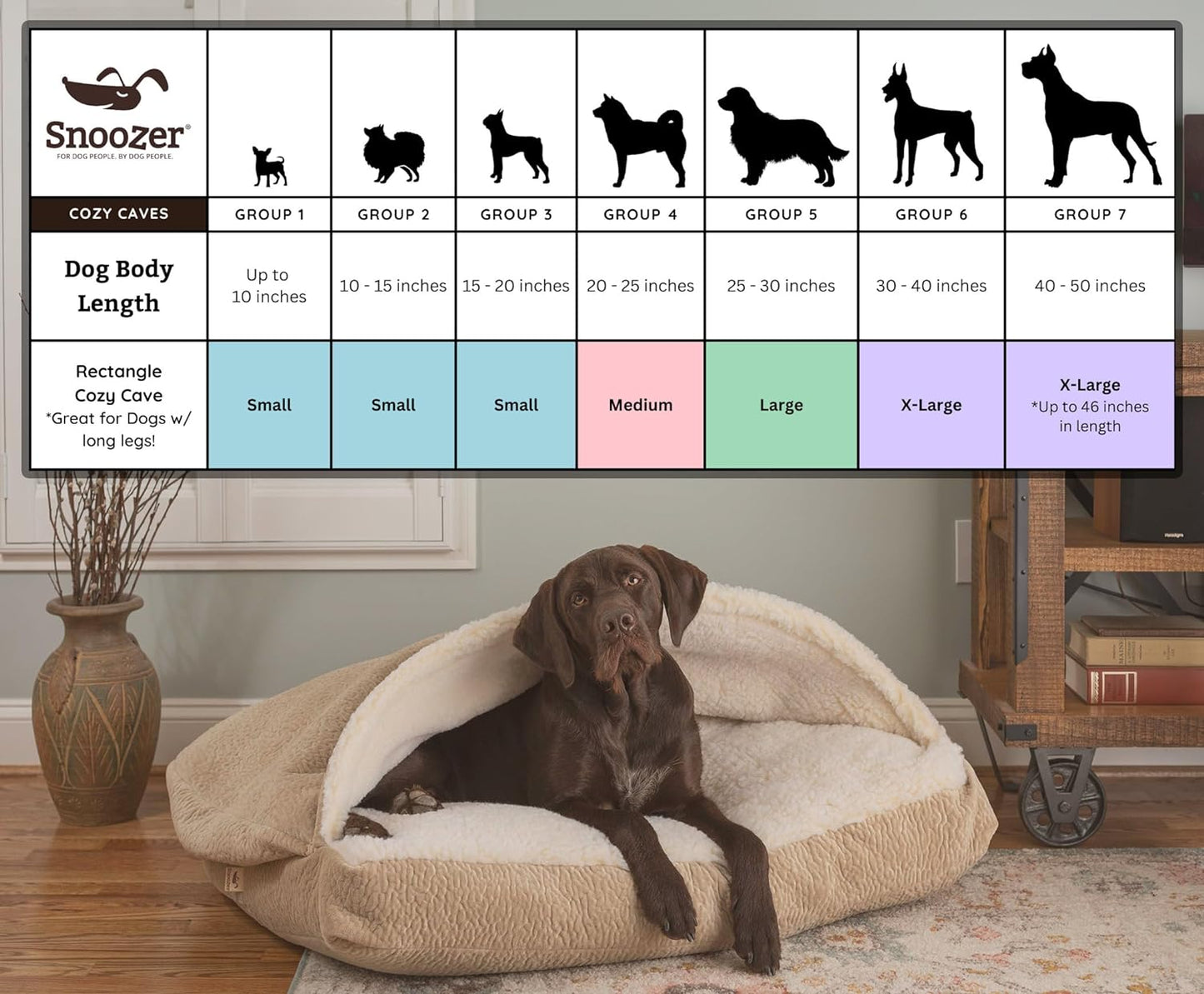 Snoozer Pet Products Luxury Rectangle Cozy Cave Dog Bed with Microsuede, Showdog Collection, Extra Large, Palmer Dove