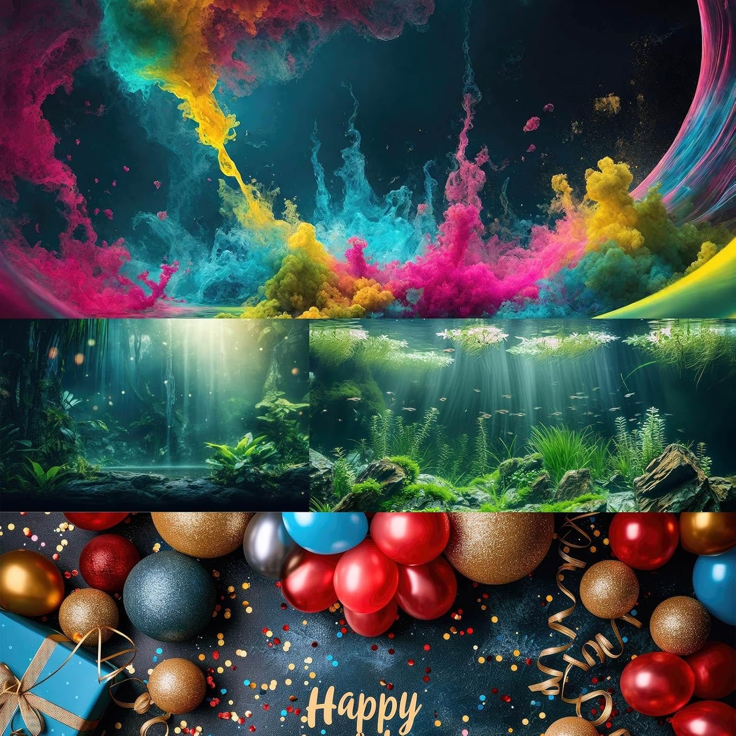 Exquisite Octopus Aquarium Background Abstract Colorful Octopus Terrarium Background Glowing Octopus on Black Background Fish Tank Backdrop Octopus Backdrops Poster Wallpaper Decors Vinyl 72x24in