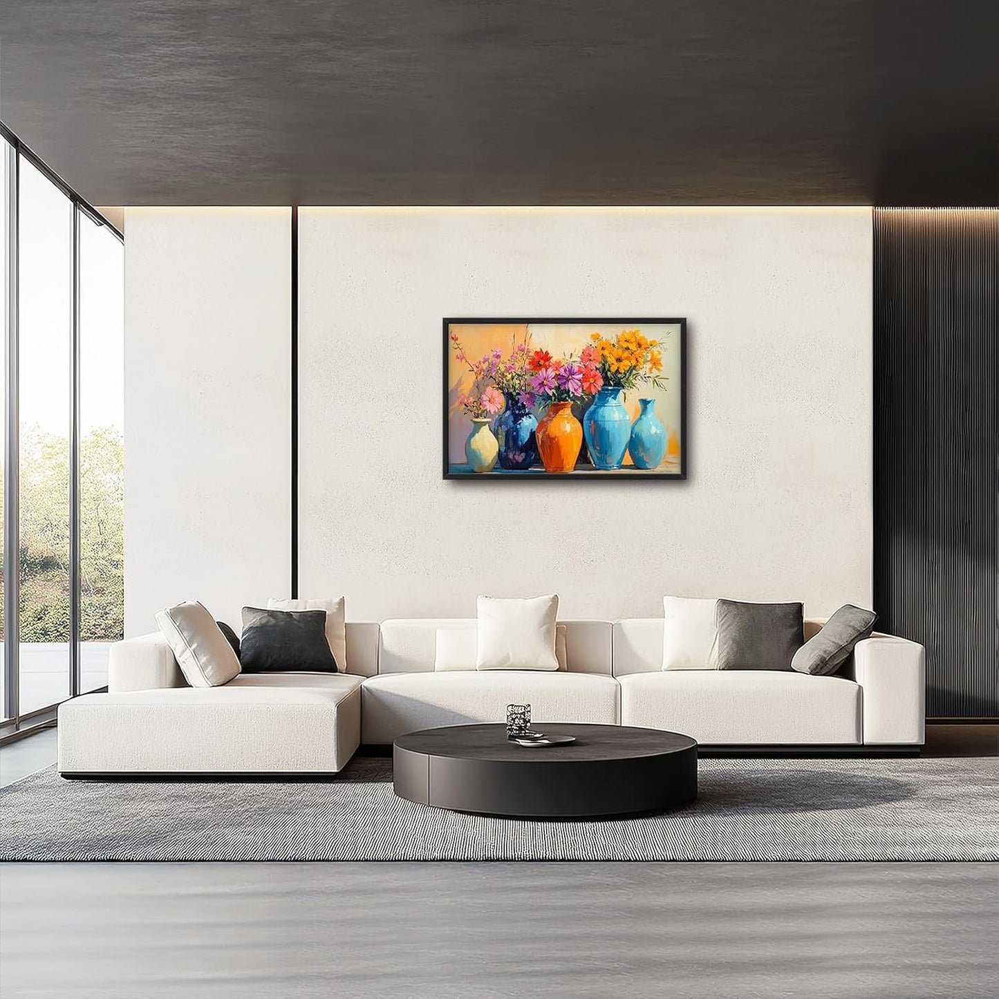 Large Colorful Floral Wall Art for Living Room, Framed Oversized Asian Flower Vase Decor Canvas Painting Sunlight Pictures Modern Artwork for Bathroom Bedroom Office Dining Room 36"x24"