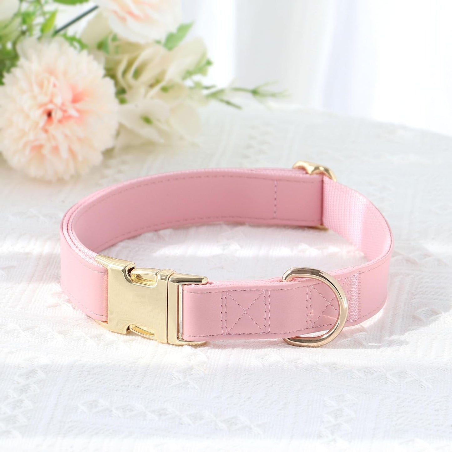 PET ARTIST Soft PU Leather Dog Collar, Bright & Classic Pink Dog Collar with Quick Release Rose Metal Buckle, Adjustable Nylon Padded Durable Pet Collars for Large Dogs Girl, Neck Fit 16-27"