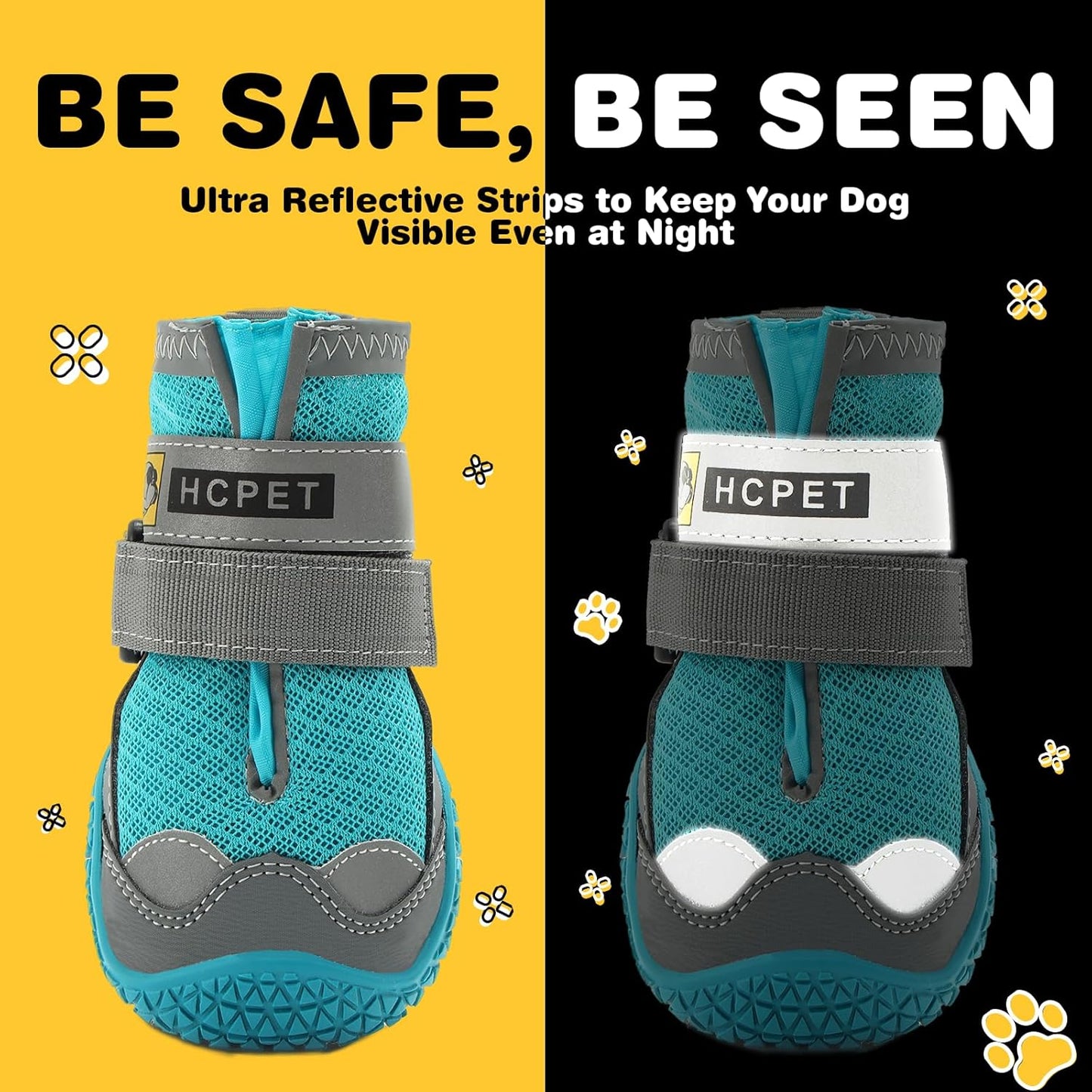 Hcpet Dog Shoes for Large Dogs, Breathable Dog Booties for Small Medium Dogs, Anti-Slip Dog Boots & Paw Protectors for Hot Pavement Winter Snow Hiking with Reflective Straps Blue Size 3
