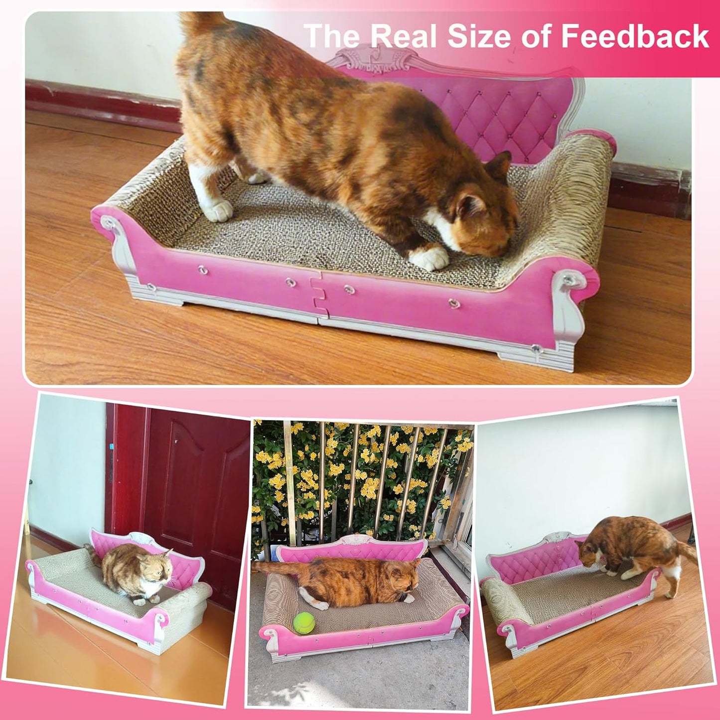 Scratching Sofa, Couch Shaped Thick Scratching Cardboard, Lounge Bed for Indoor Rest&Play, Sofa Scratcher Pad (Pink, 27.6" L X 12.4" W X 11.8" H)