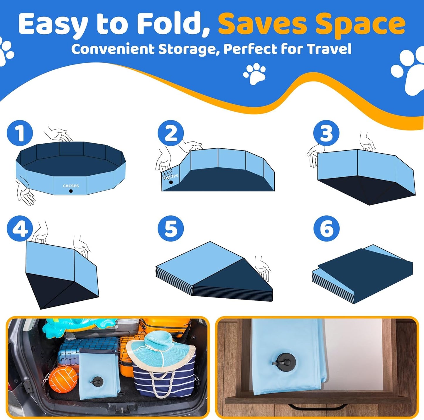 87" x 12" Foldable Dog Pool - Collapsible Hard Plastic Kiddie Pool for Dogs & Kids, Non-Slip Pet Bath Tub for Outdoor Backyard Use, Lightweight & Portable (Blue)
