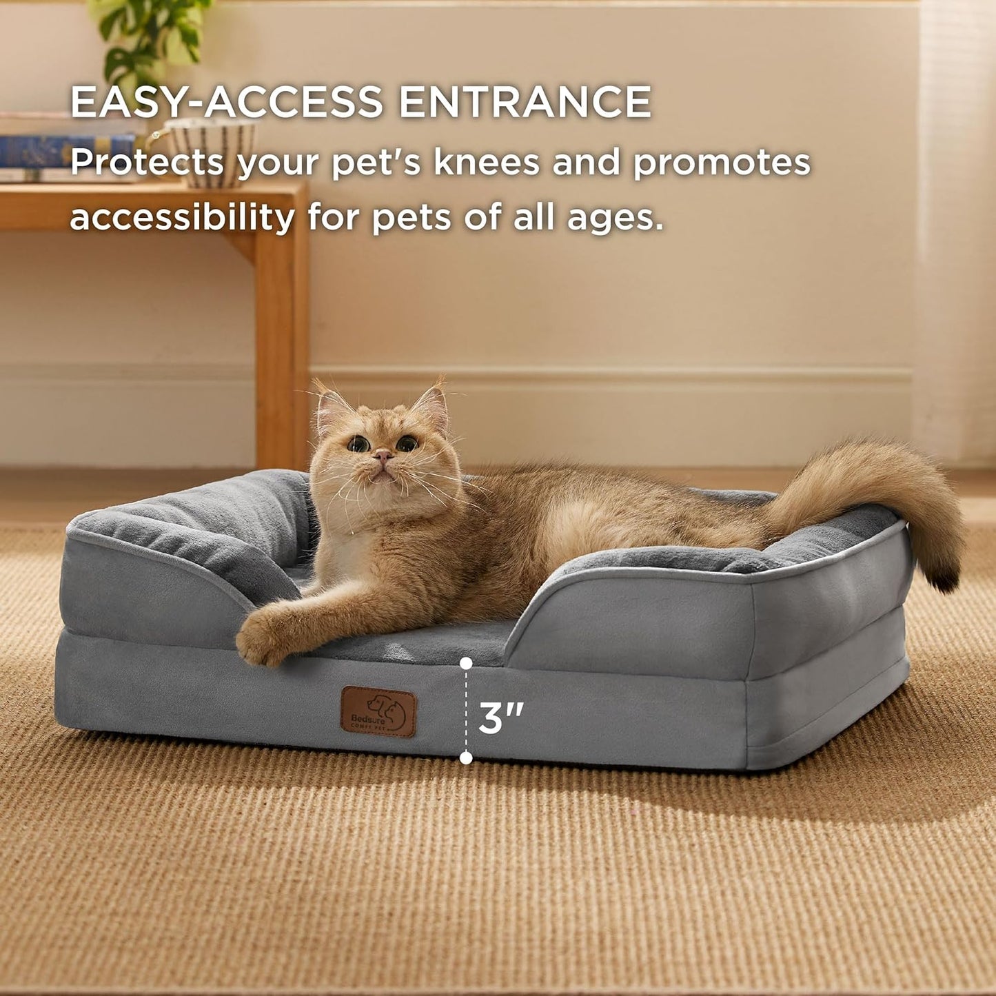 Bedsure Orthopedic Dog Beds for Extra Small Dogs- Washable Dog Cat Bed Waterproof, Comfort Pet Couch Sofa with Washable Removable Cover, Pets Bed with Nonskid Bottom, Grey, 20"