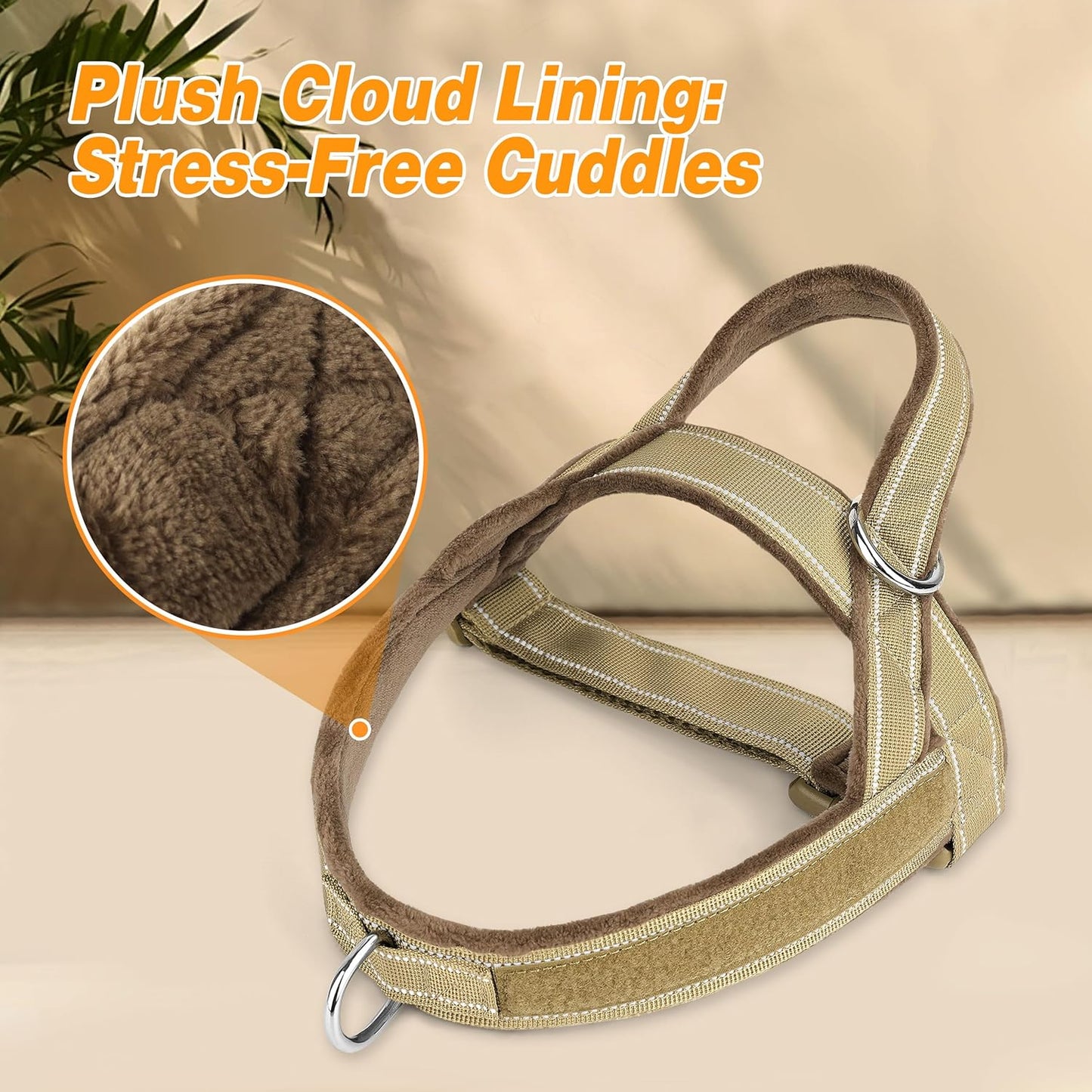 Forestpaw No Pull Dog Harness - Soft Flannel Padded Tactical Dog Vest Harness with Quick Release Buckle, Adjustable Reflective Pet Harness for Large Dogs Walking Training,Brown XL