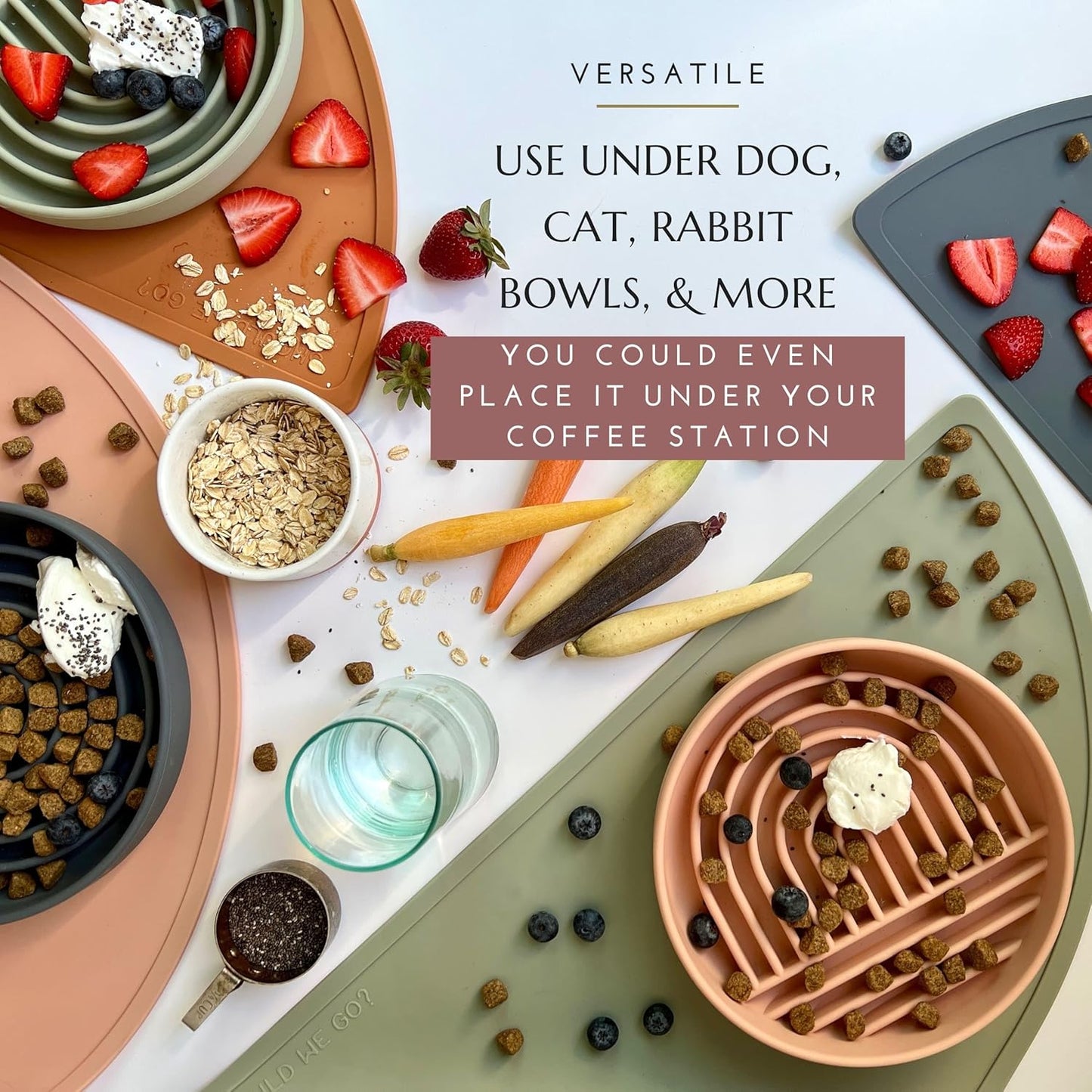 Waterproof Silicone Pet Food Mat - Non-Slip, Spill-Proof Feeding Mats for Floors, Raised Edge Design, Easy-to-Clean Rubber Mat for Dog & Cat Bowls, 21" Across x 10.5" Deep, Medium-Blush