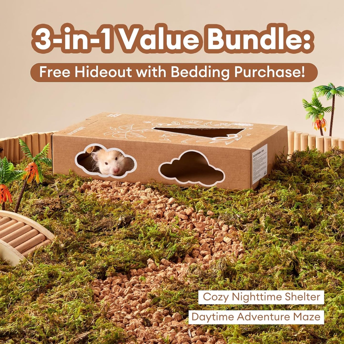 BUCATSTATE 5L Hamster Bedding, Natural Forest Moss Hamster Bedding Odor Control, Nature Hamsters Substrate Cage Accessories for Dwarf Syrian Hamsters, Mice, Gerbils (Dried Moss)