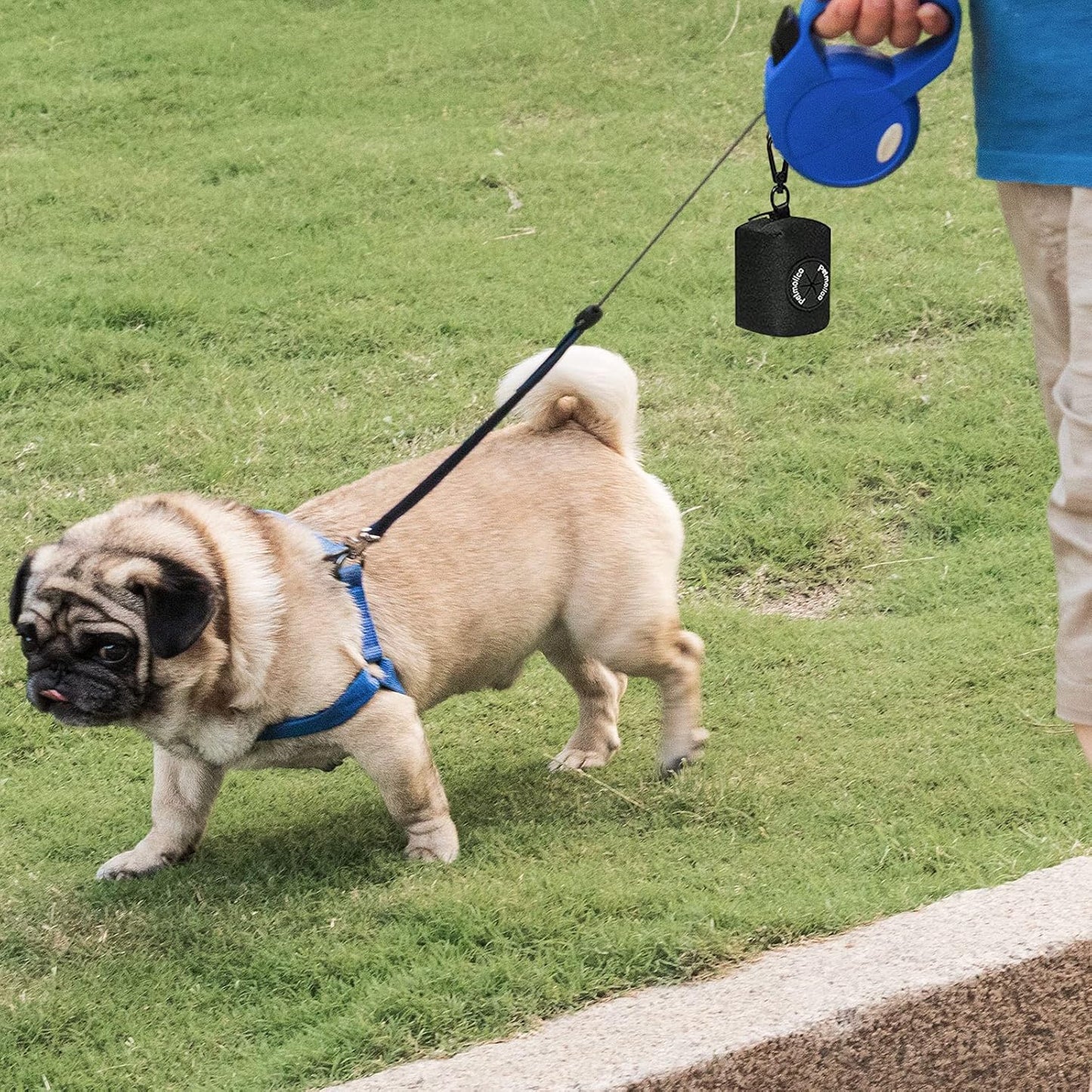 Petmolico Dog Poop Bag Holder Leash Attachment, Dog Waste Bag Dispenser Zippered Pouch, Fits Any Puppy Leash, Includes Free Roll of Poop Bags, Poop Bag Dispenser - 2 Pack, Black