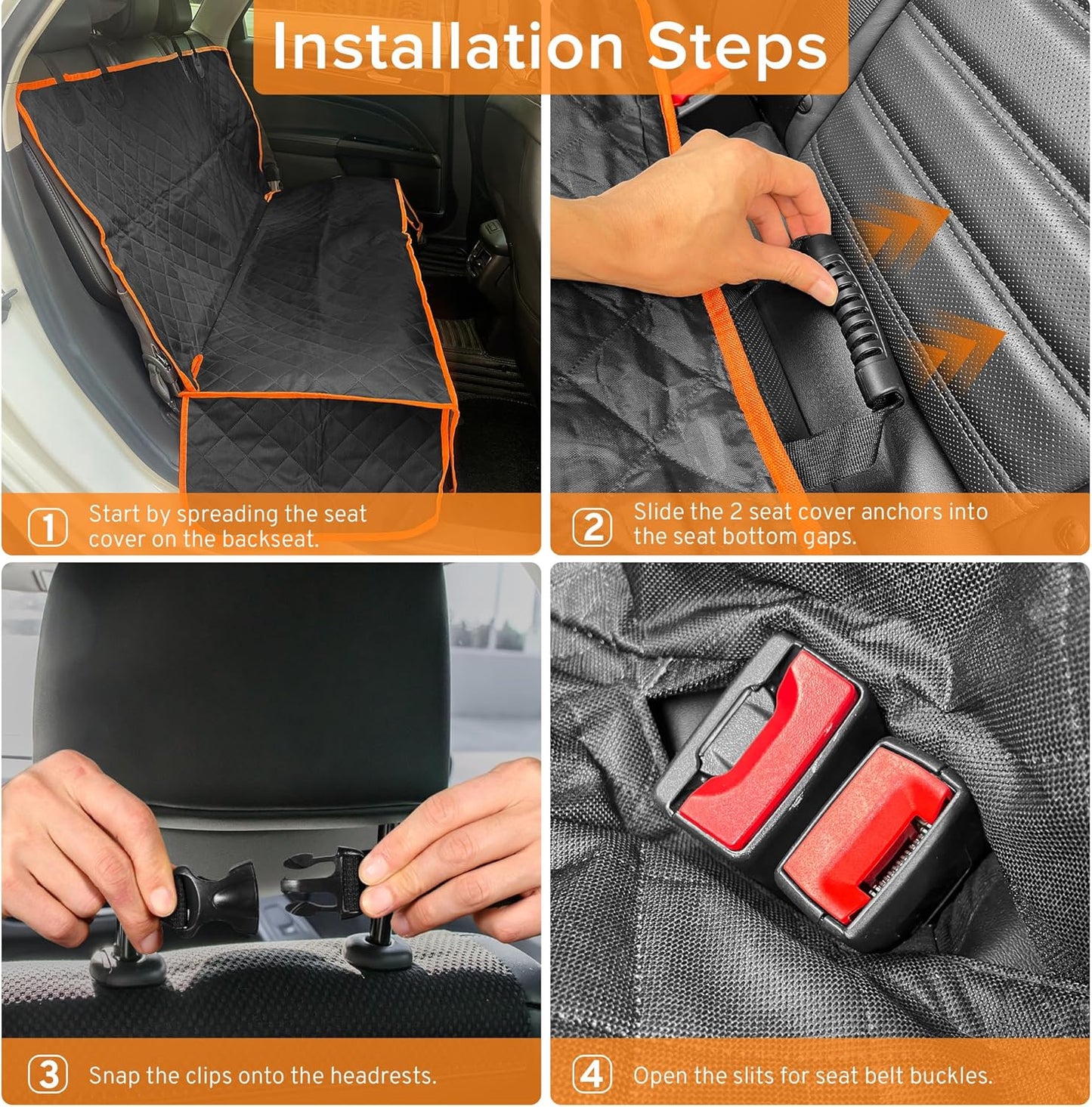 XHRING Dog Car Seat Cover for Honda CRV HRV CR-V HR-V LX EX EX-L EX-L Navi Touring 2000-2025 Back Seat Accessories, Scratchproof Pet Bench Backseat Covers with Two Big Pockets - Black Orange