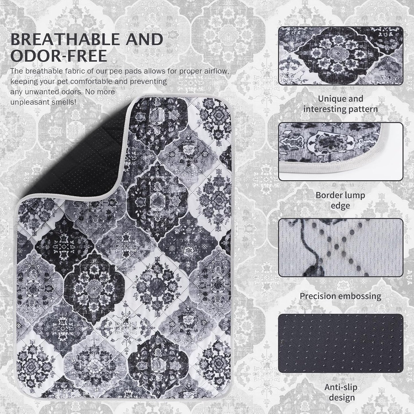 IEUUMLER Washable Pee Pads for Dogs, 2 Pack Reusable Pee Pads for Dogs Non-Slip Grip, Super Absorbent Waterproof Puppy Pads for Potty Training, Playpen, Crate, Whelping Box EU011 Black Grey, 36x24