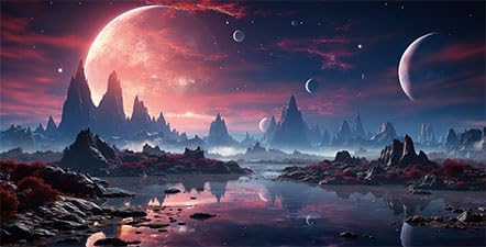 36X18IN Cosmic Spaceterrarium Background, Cool Parallel Space Themed Aquarium Reptile Habitat Background, Red Moon Aquarium Background with 10EVA Double-Sided Tape