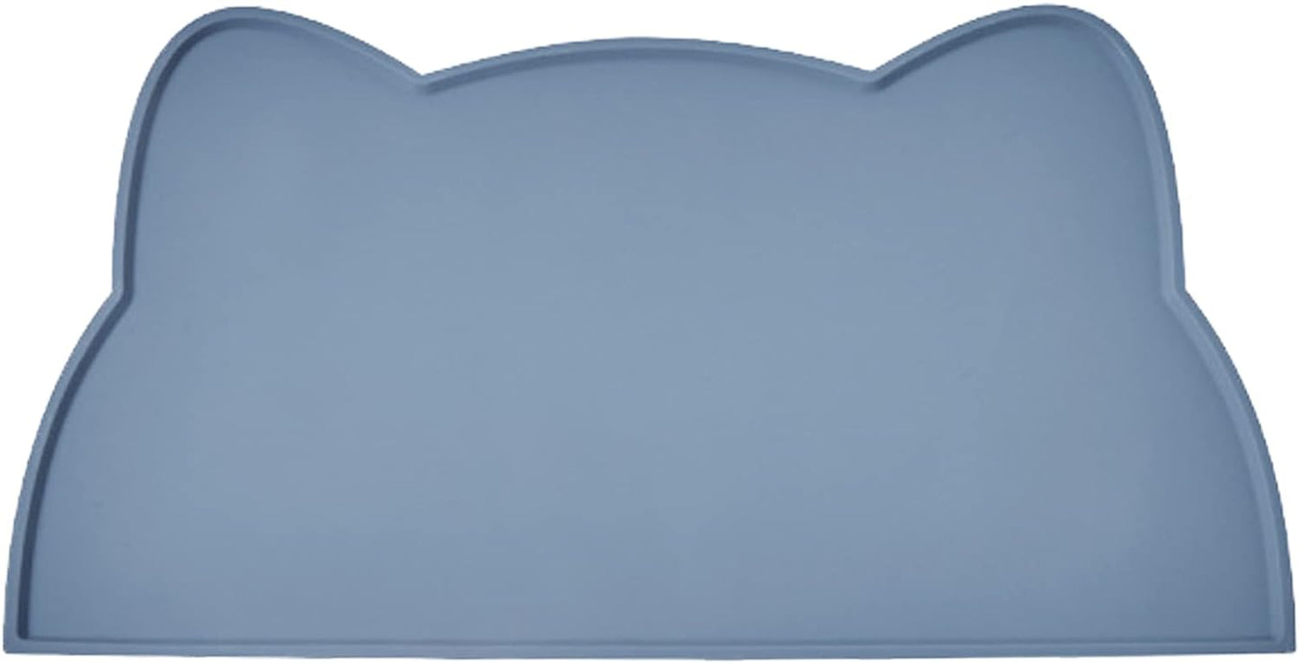 Cat Food Mat, Silicone Pet Feeding Mat for Floor Non-Slip Waterproof Dog Water Bowl Tray Cushion (17" x 10", Stone Blue)