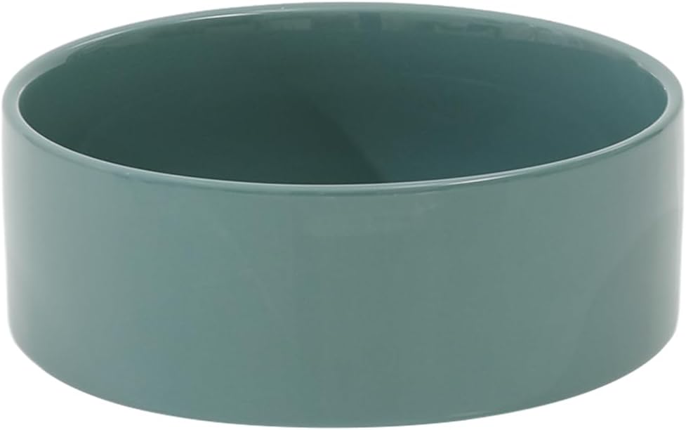 Ceramic 7.3inch Dog Bowl, Food and Water Bowl for Medium Breed Dog, Pet Feeder for Replacement (Single Bowl, Dark Green)