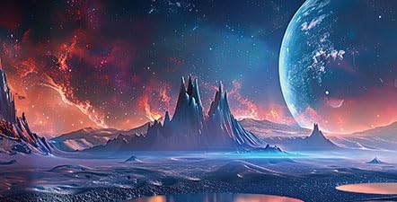 Scarlet Cosmic Aquarium Background,Cool Galaxy Parallel Space Themed Fish Tank Background, Tropical Desert Terrarium Background 48X24IN with 8 EVA Double-Sided Tape