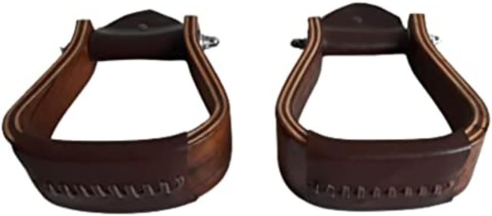 Wooden Wide Western Leather Covered Stirrups, Wooden Bell Saddle Stirrups