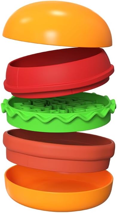 Multiple Use Pet Feeding Set, Cute Hamburger-Shaped, 5 Stackable Bowls for Small Dogs and Cats, Anti-Choking Slow Food Feeder, Raised Bowls, Travel Cat Bowls